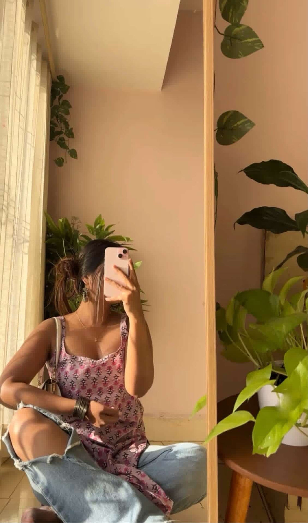 lilac pink butti long kurti