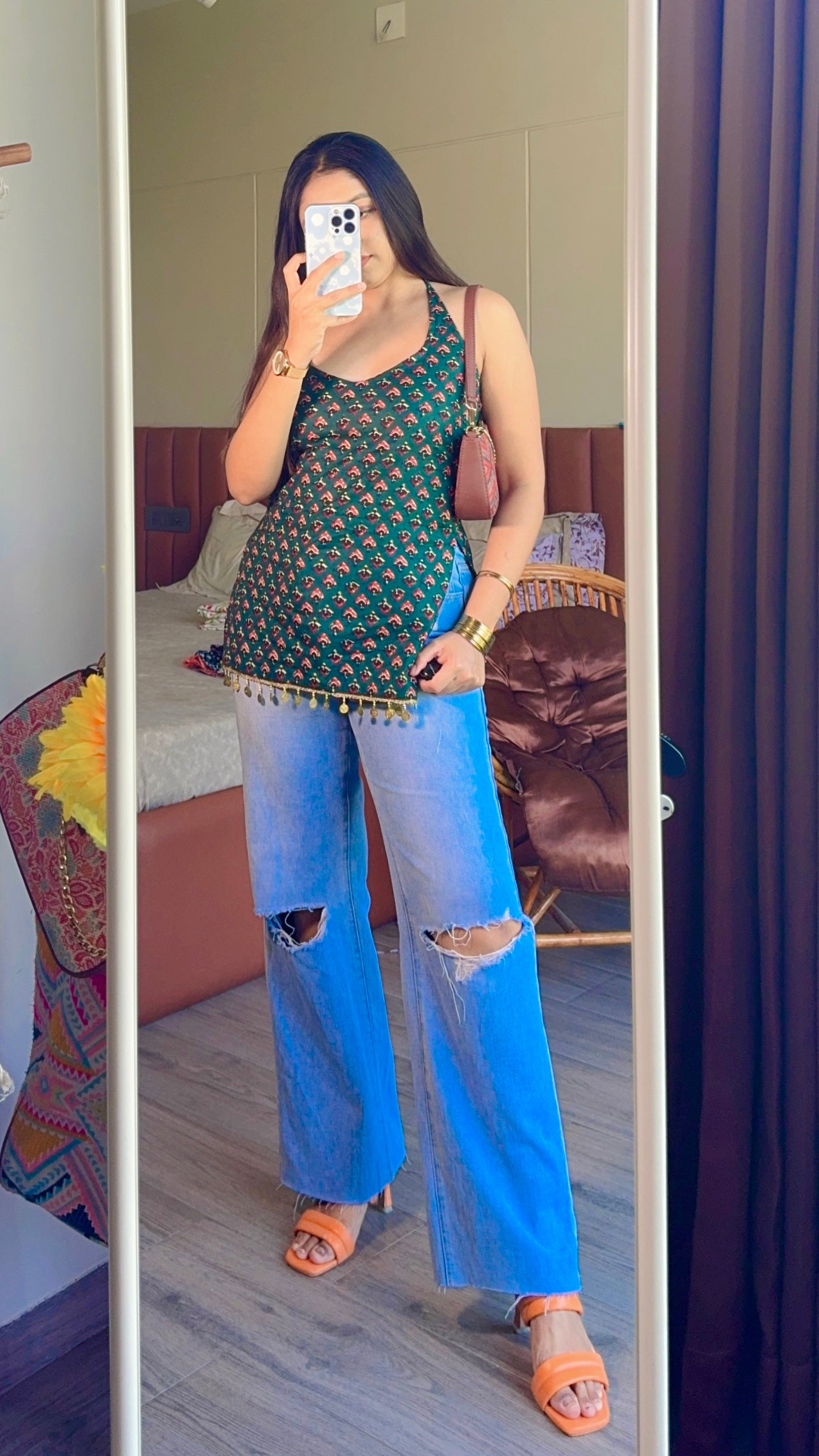 green butti corset back short kurti