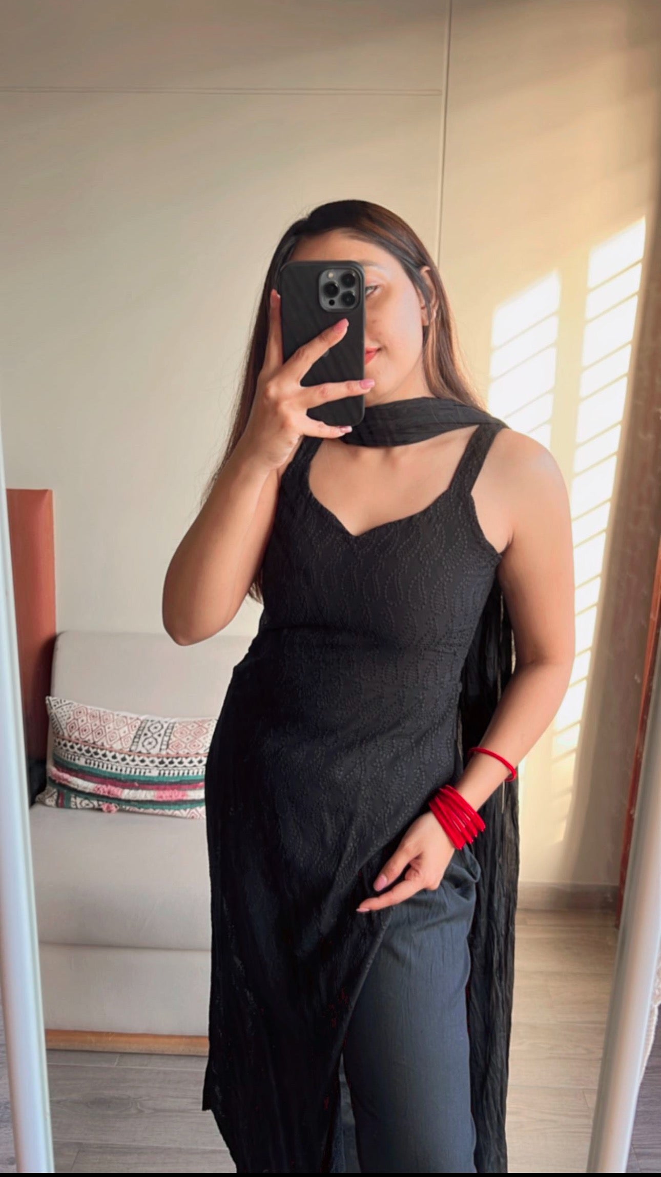 black chikankari work suit set
