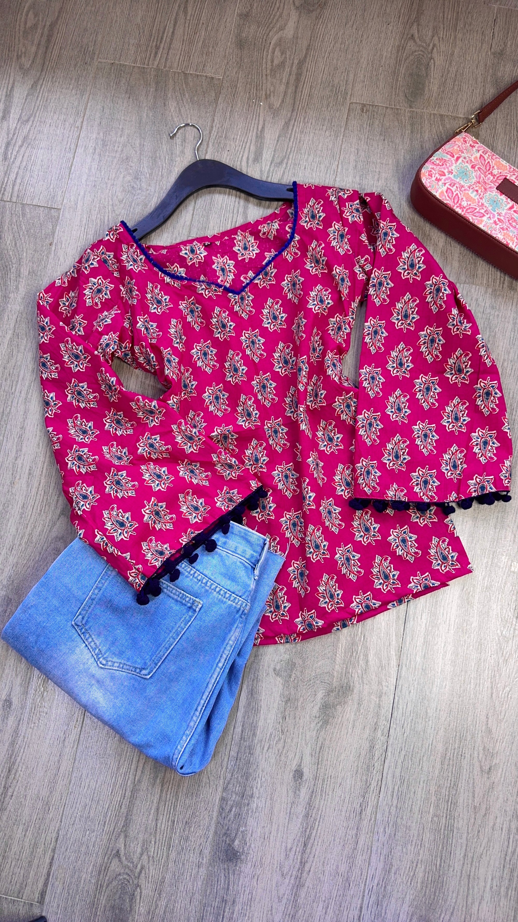 pink mango bell sleeves kurta