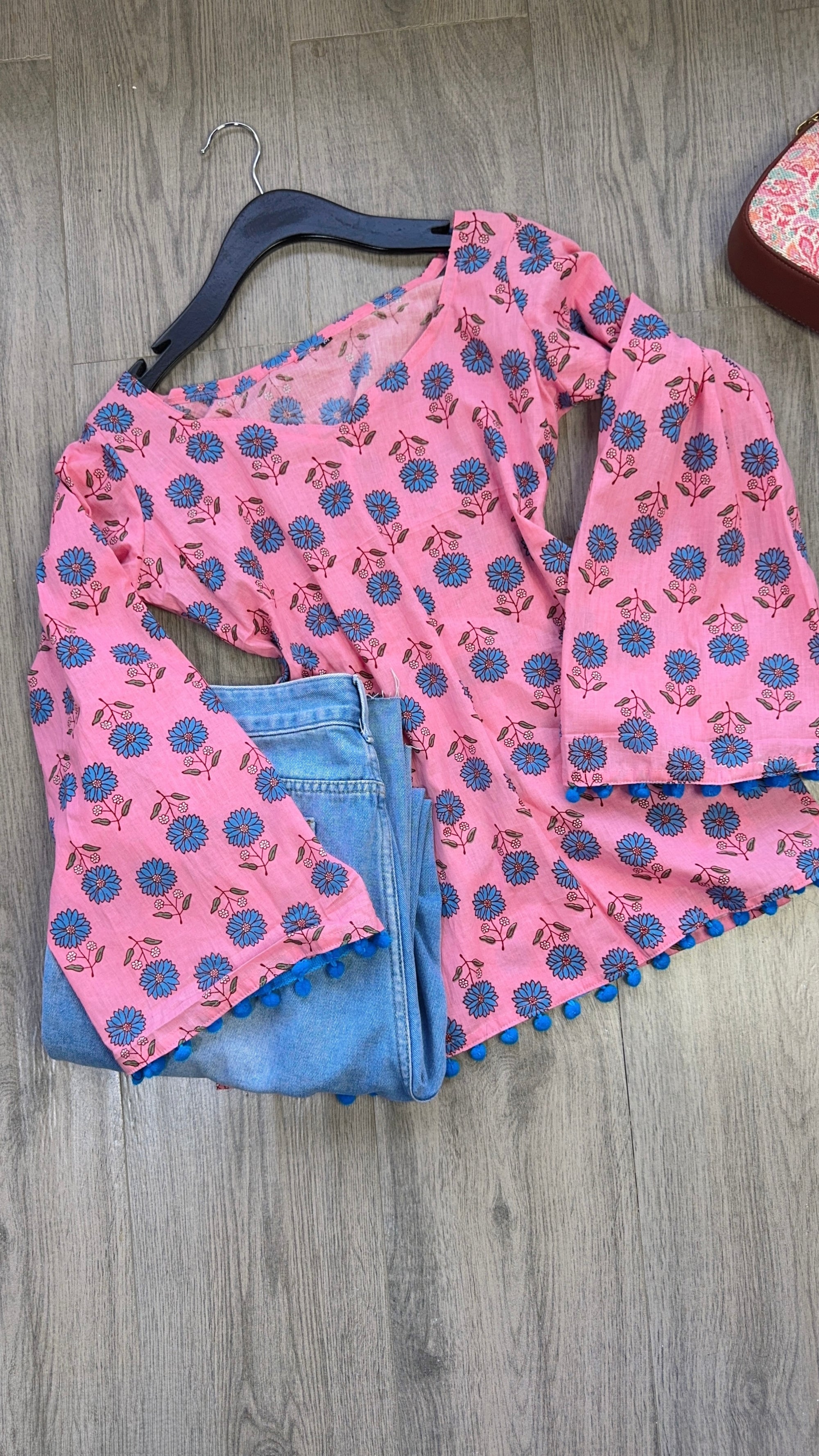 pink surajmukhi bell sleeves kurta