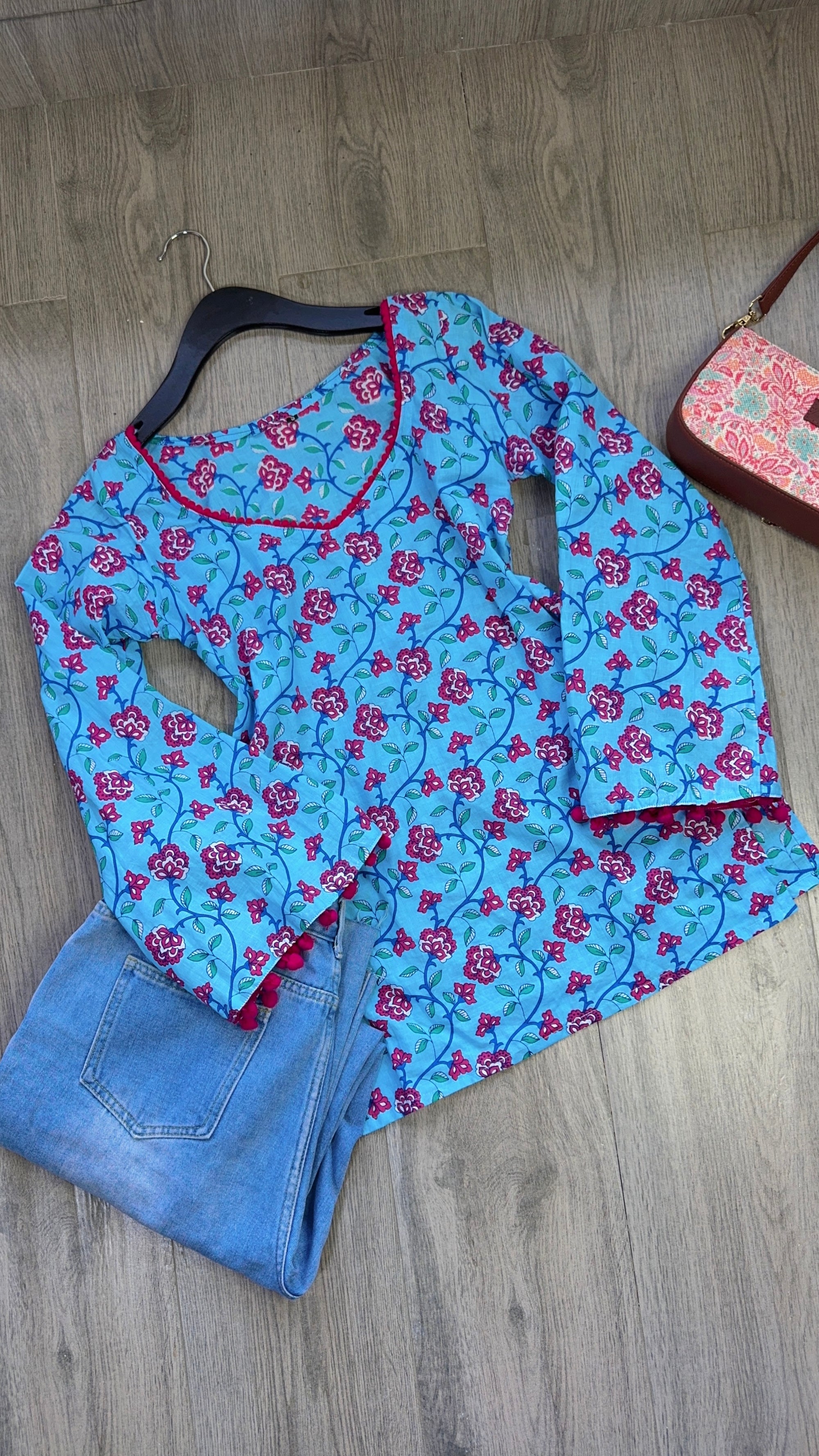 sky vel bell sleeves kurta