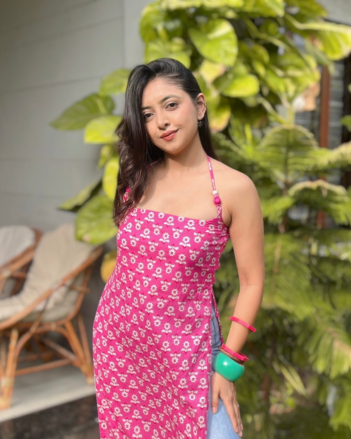 SHAGUN | beaded long kurti with halter neck