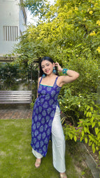 blue big butta long kurti