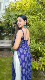 blue big butta long kurti