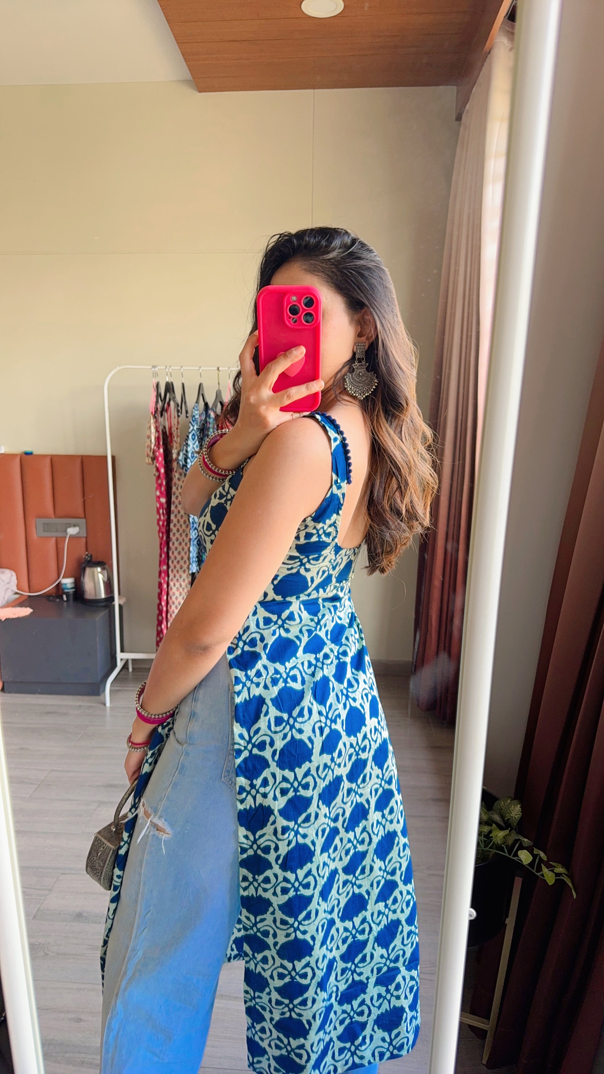 blue dhabu long kurti