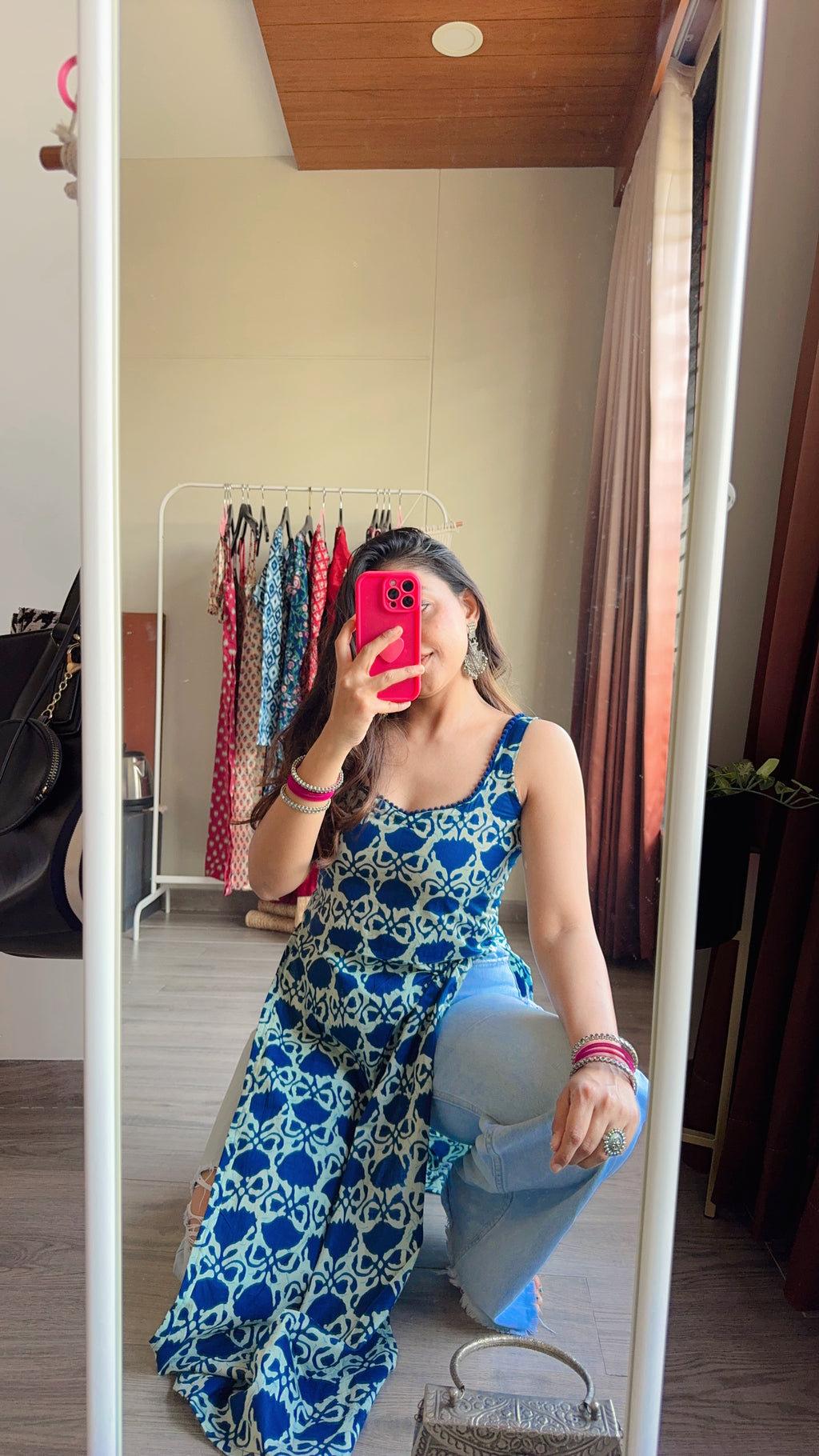 blue dhabu long kurti