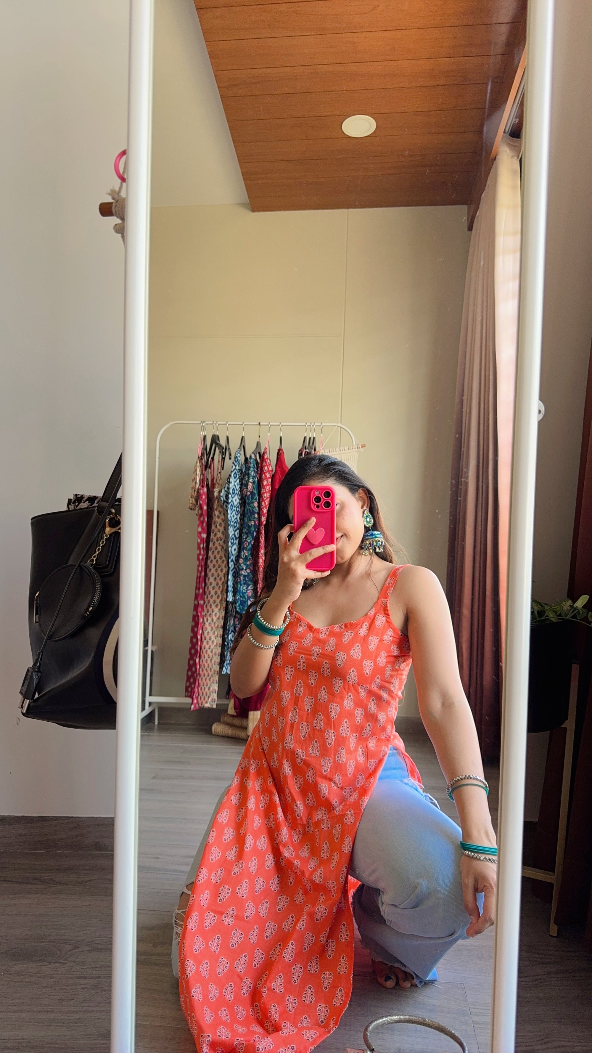 orange butta long kurti