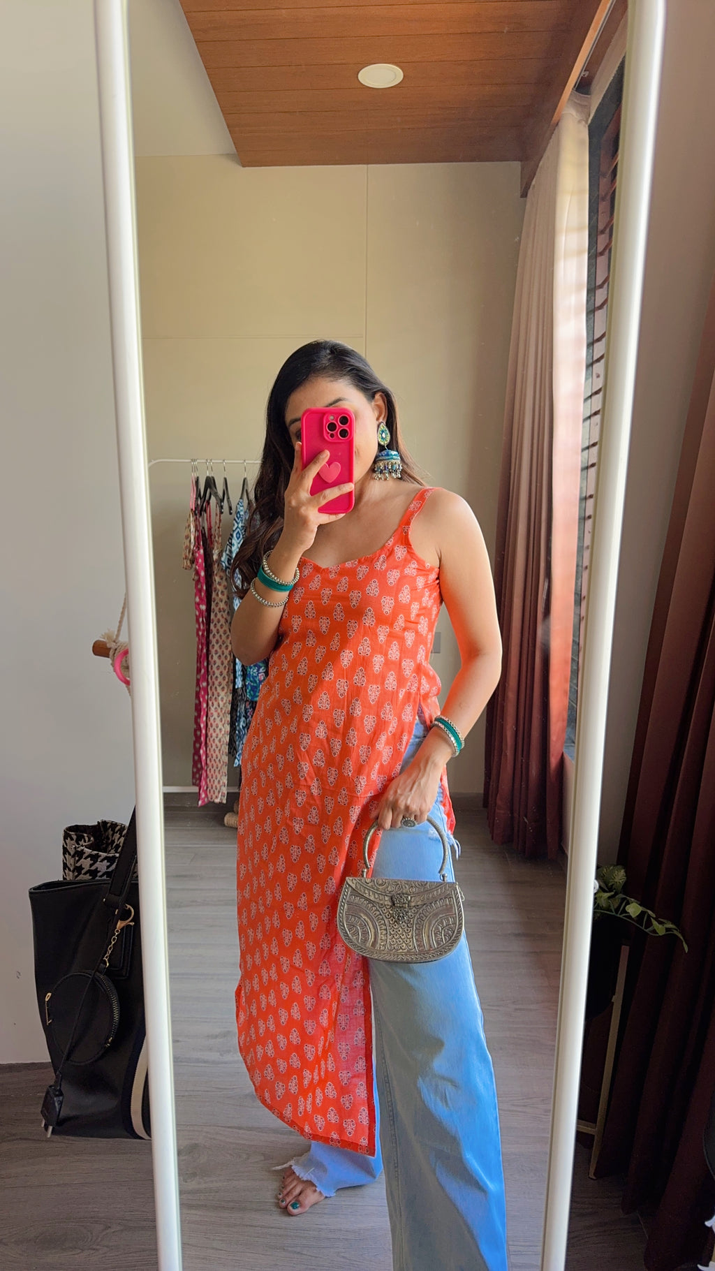orange butta long kurti