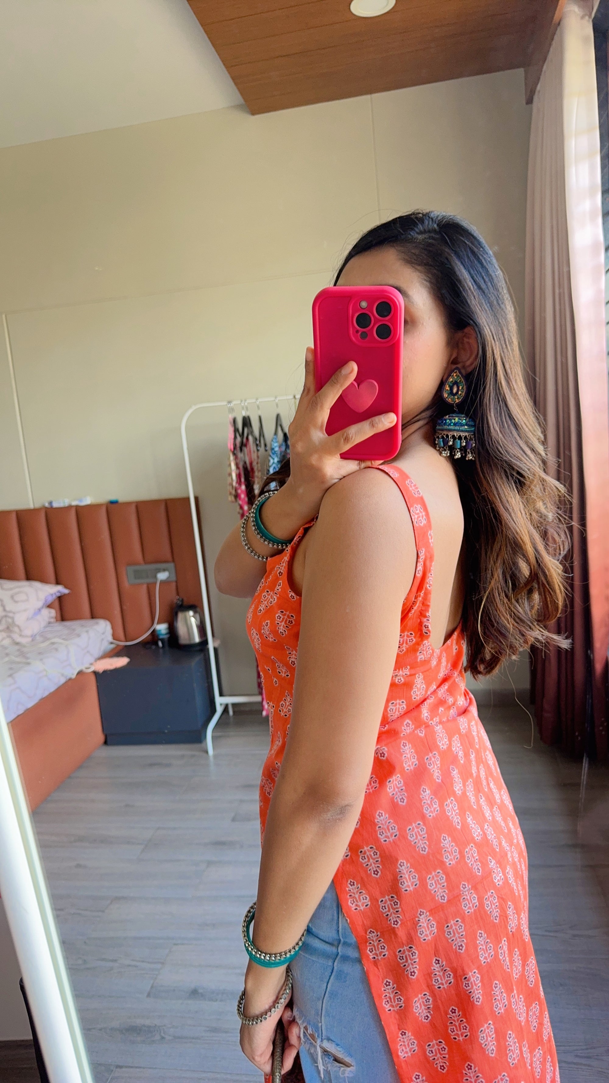 orange butta long kurti