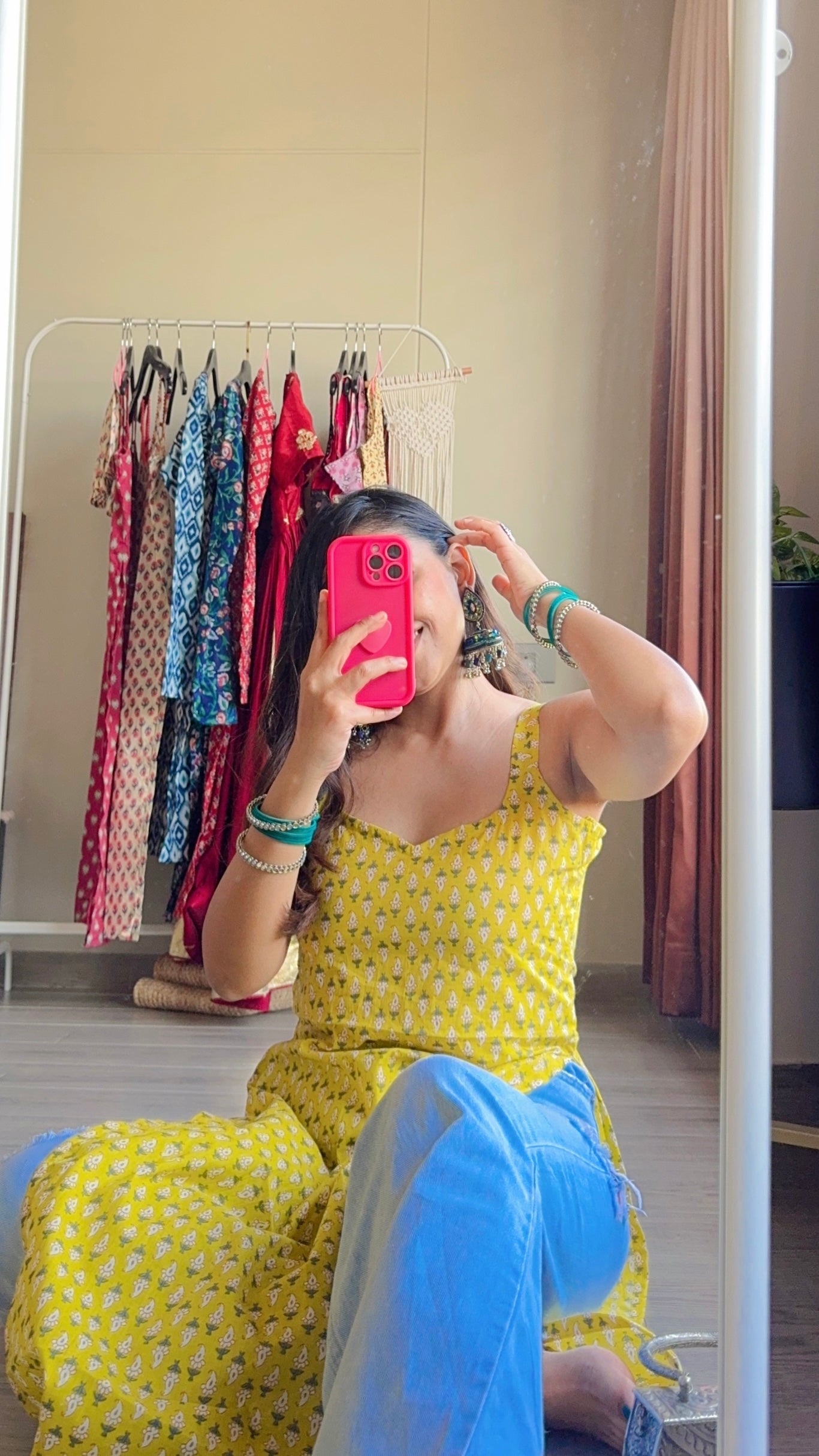 yellow small mango long kurti