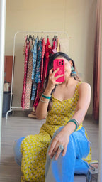 yellow small mango long kurti