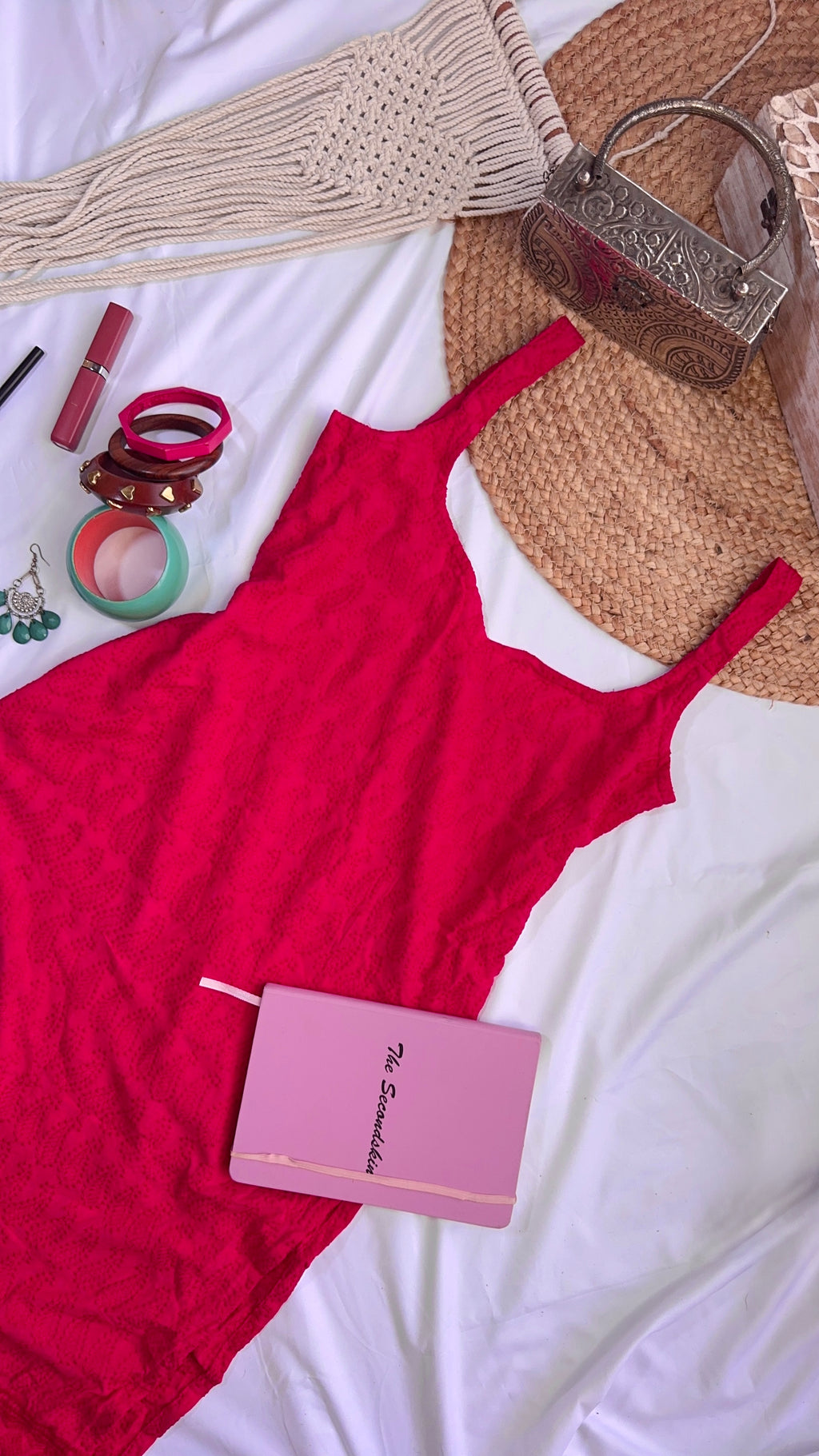 Hot pink chikankari long kurta