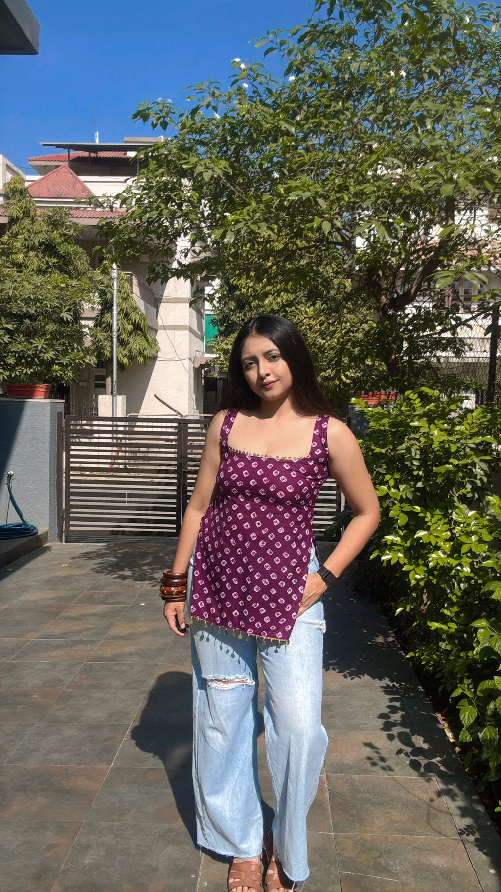 PURPLE BANDHANI | short kurti