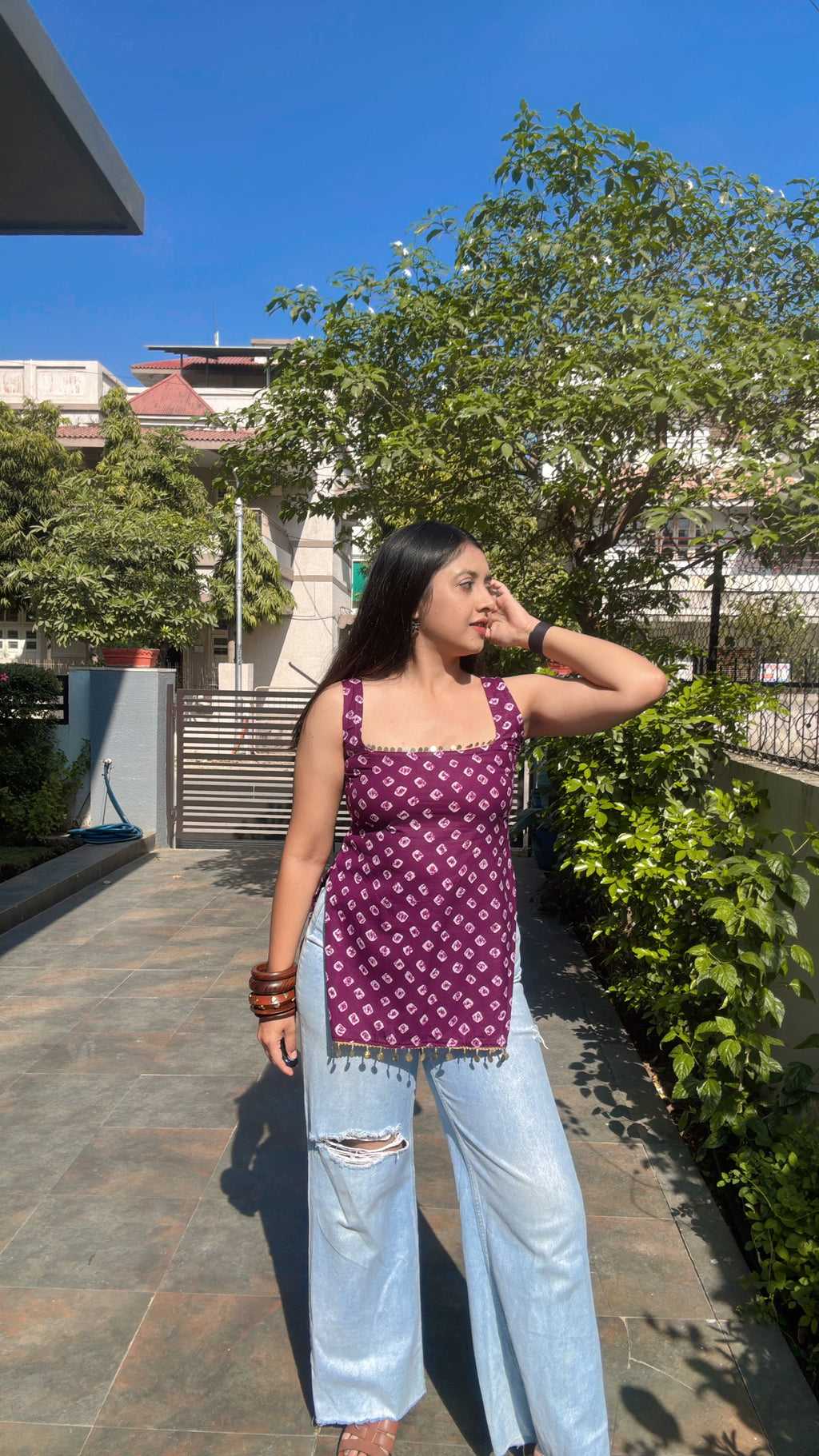 PURPLE BANDHANI | short kurti