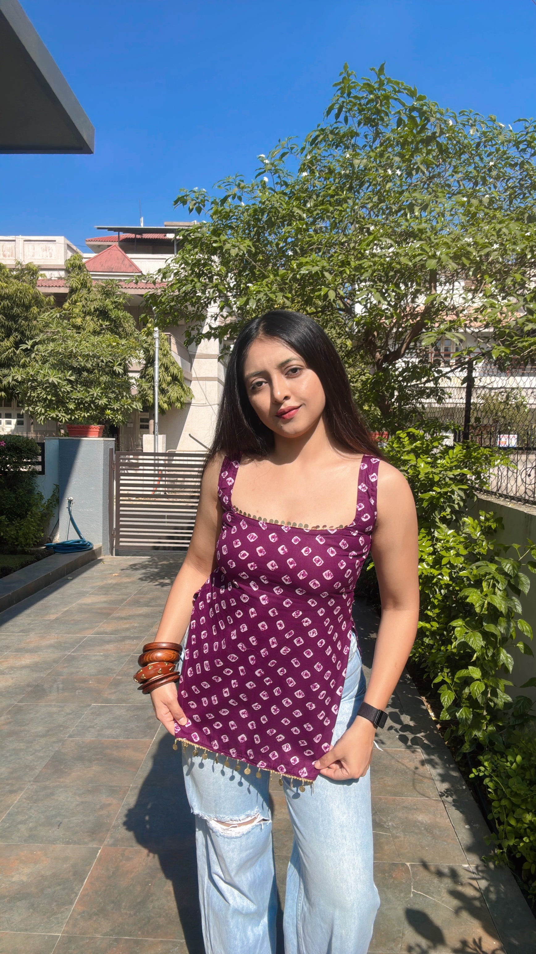 PURPLE BANDHANI | short kurti