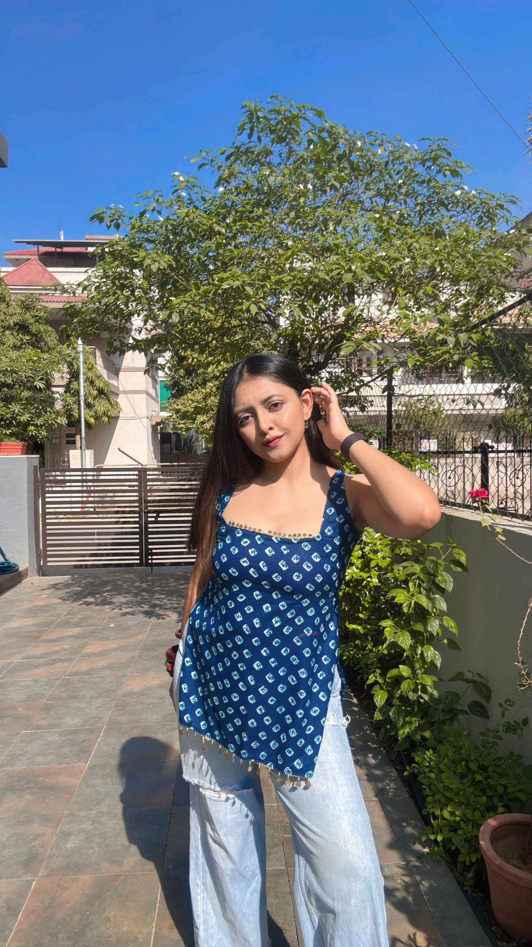 BLUE BANDHANI | short kurti