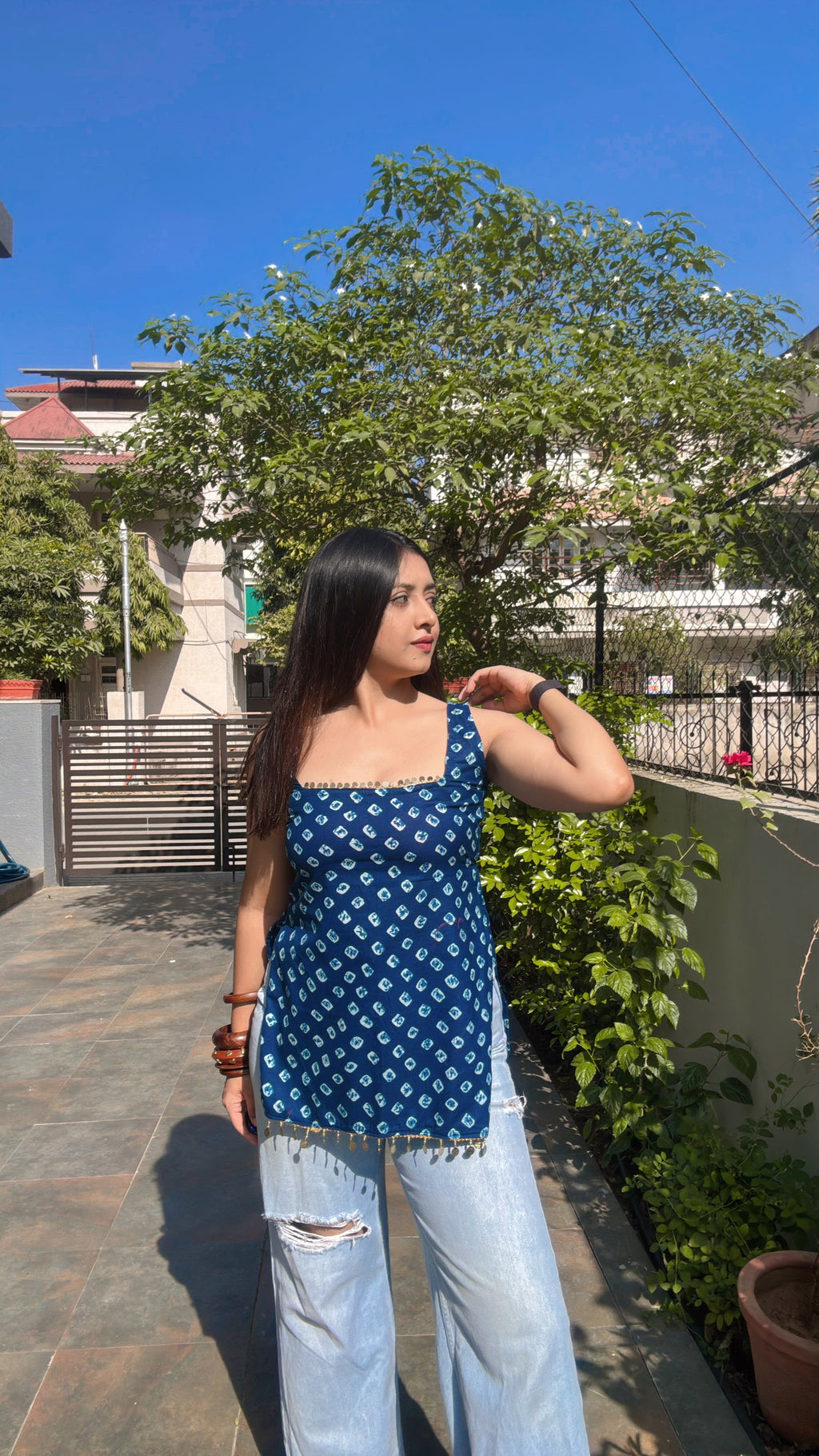 BLUE BANDHANI | short kurti