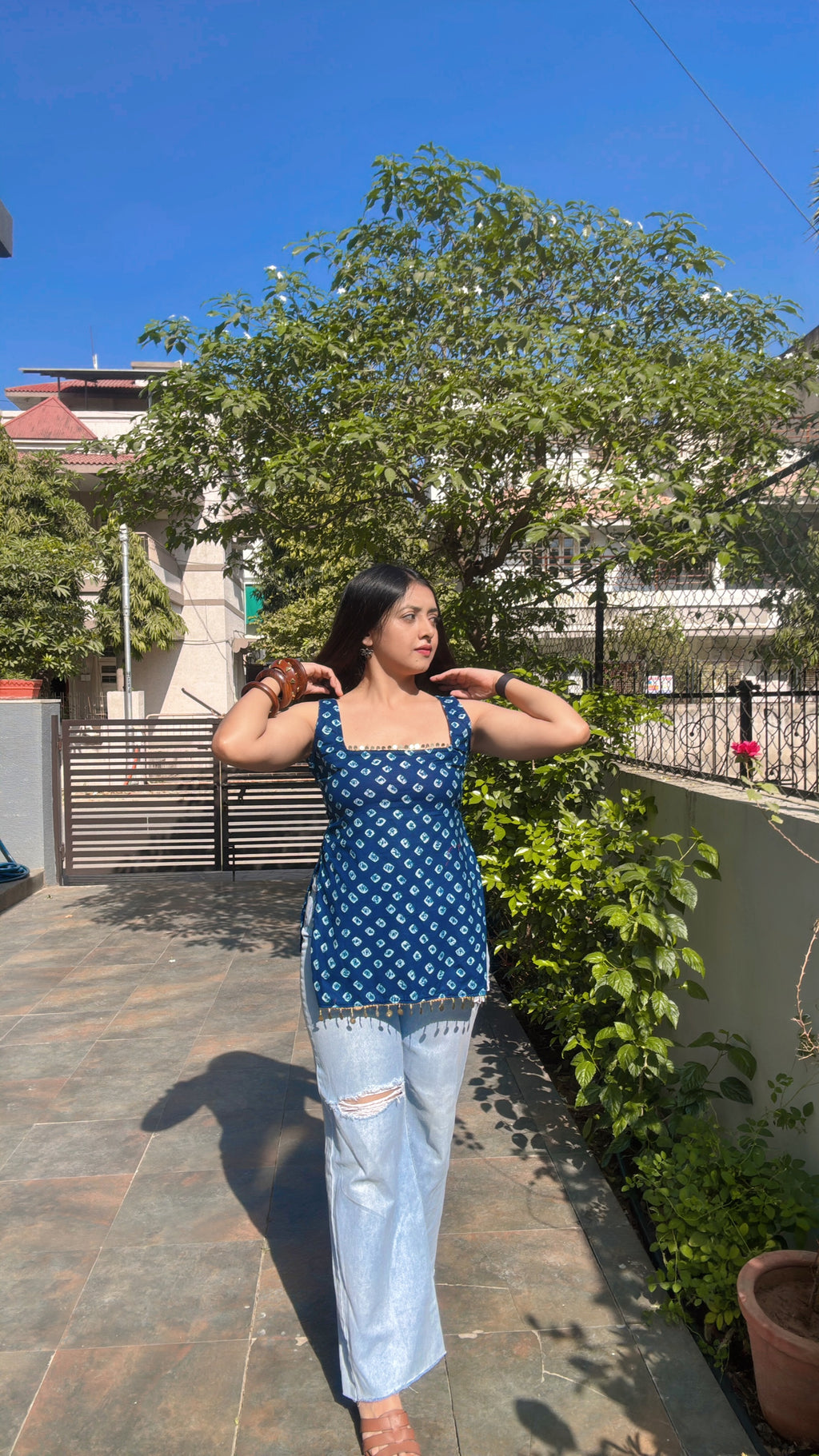 BLUE BANDHANI | short kurti