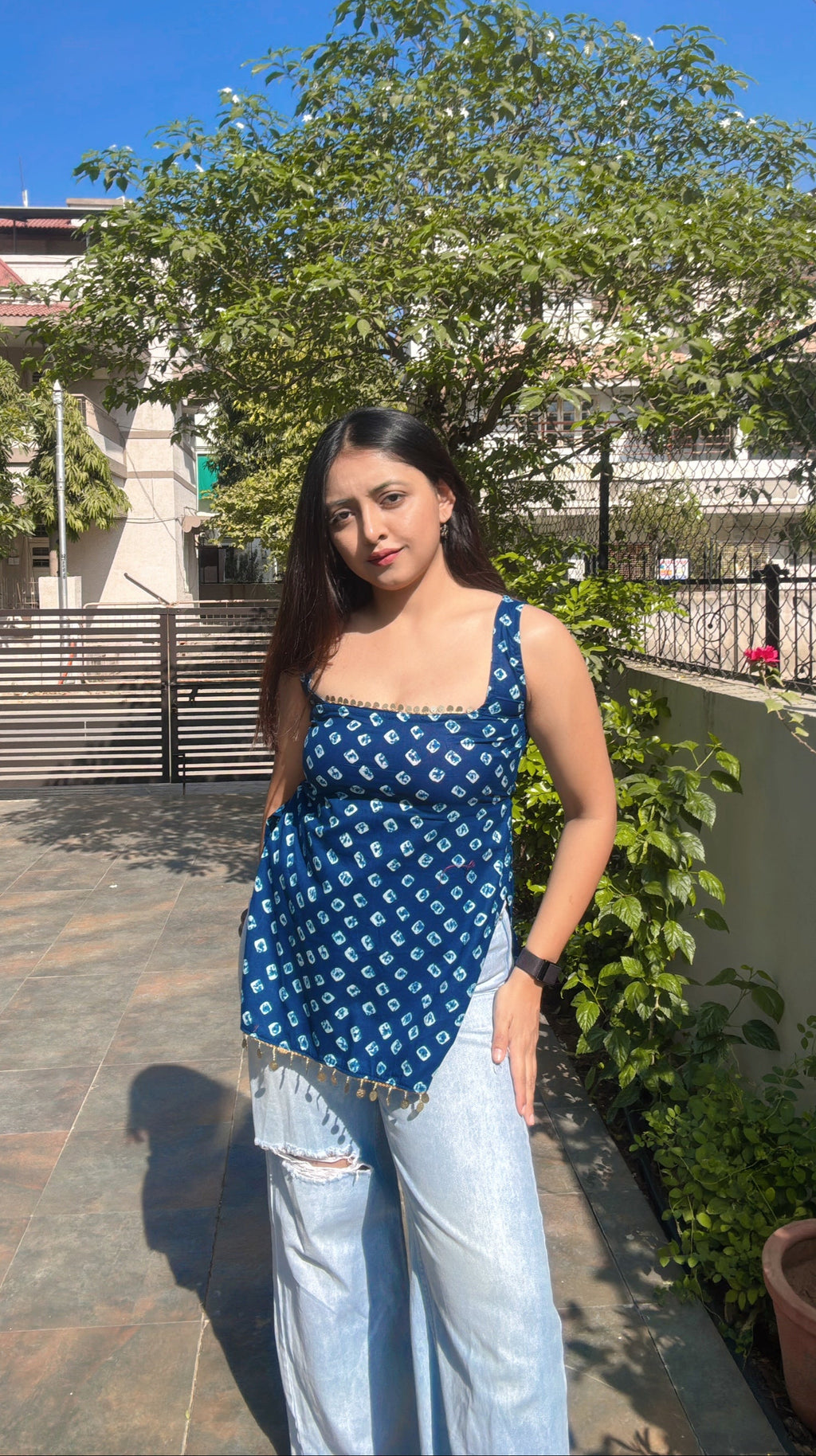 BLUE BANDHANI | short kurti