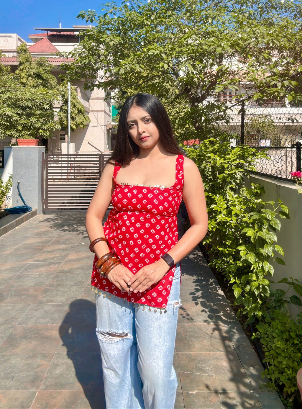 RED BANDHANI | short kurti