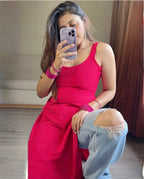 Hot pink chikankari long kurta