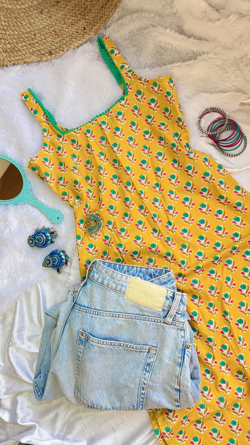 yellow teal long kurti
