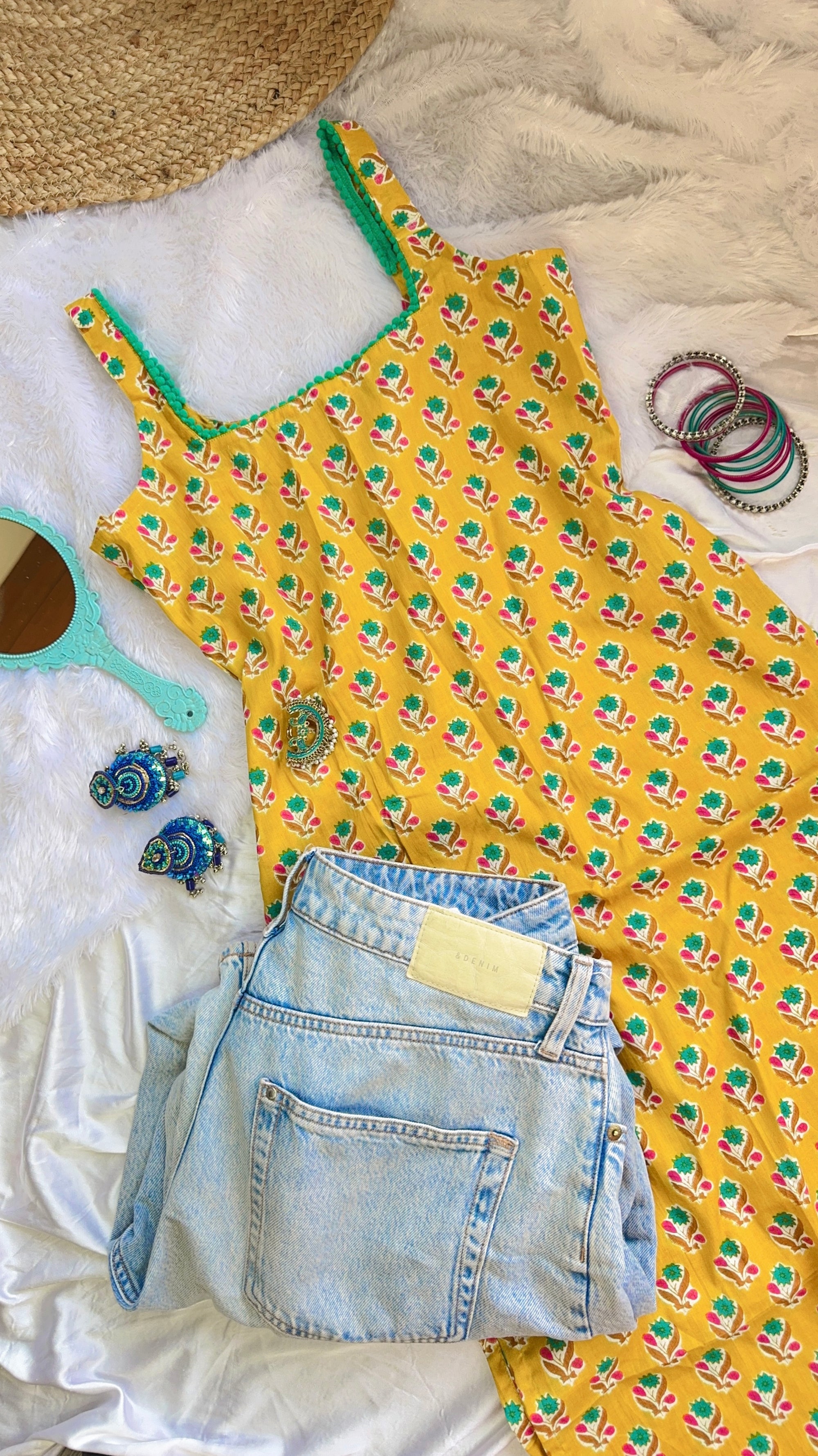 yellow teal long kurti