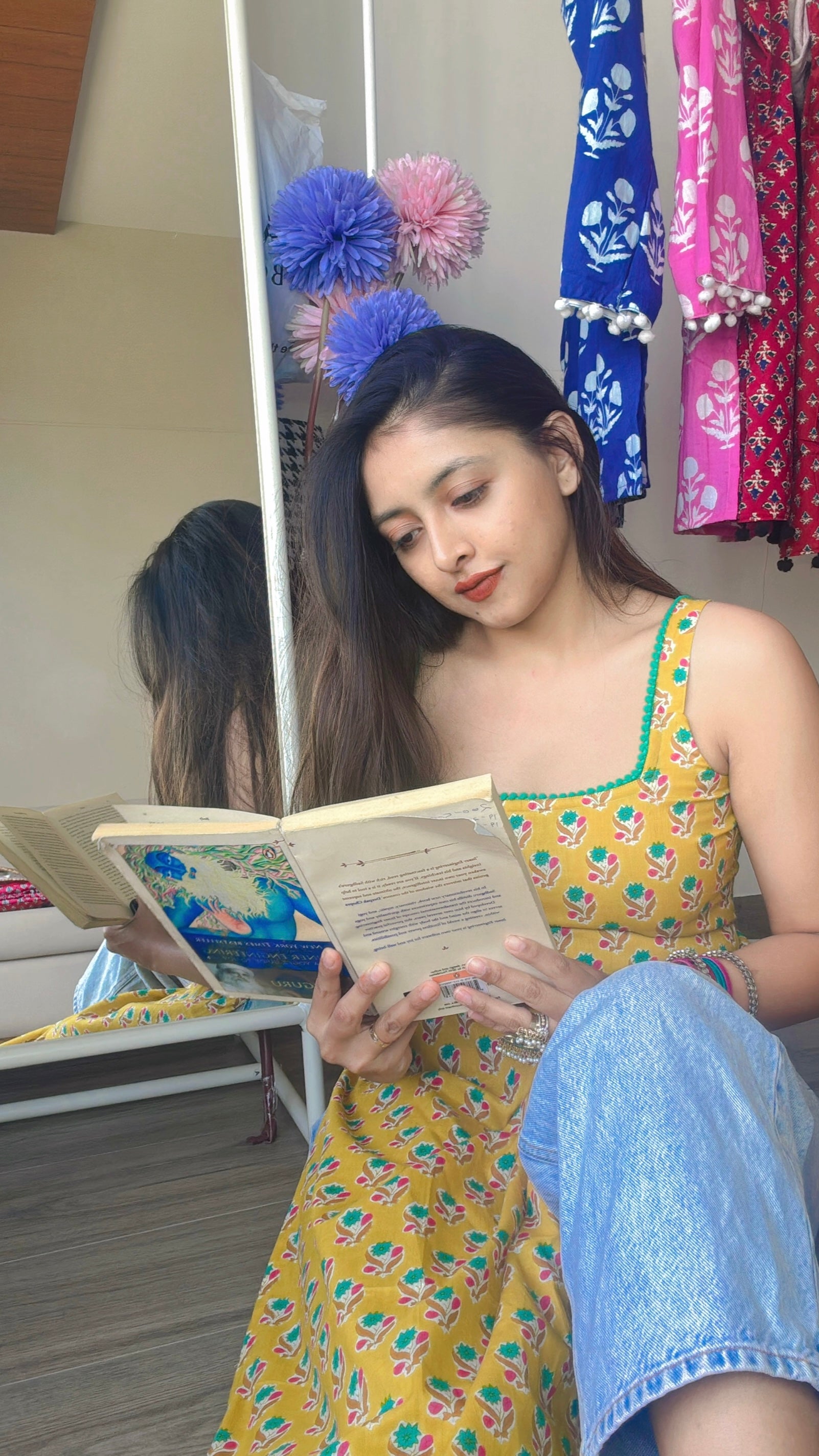 yellow teal long kurti