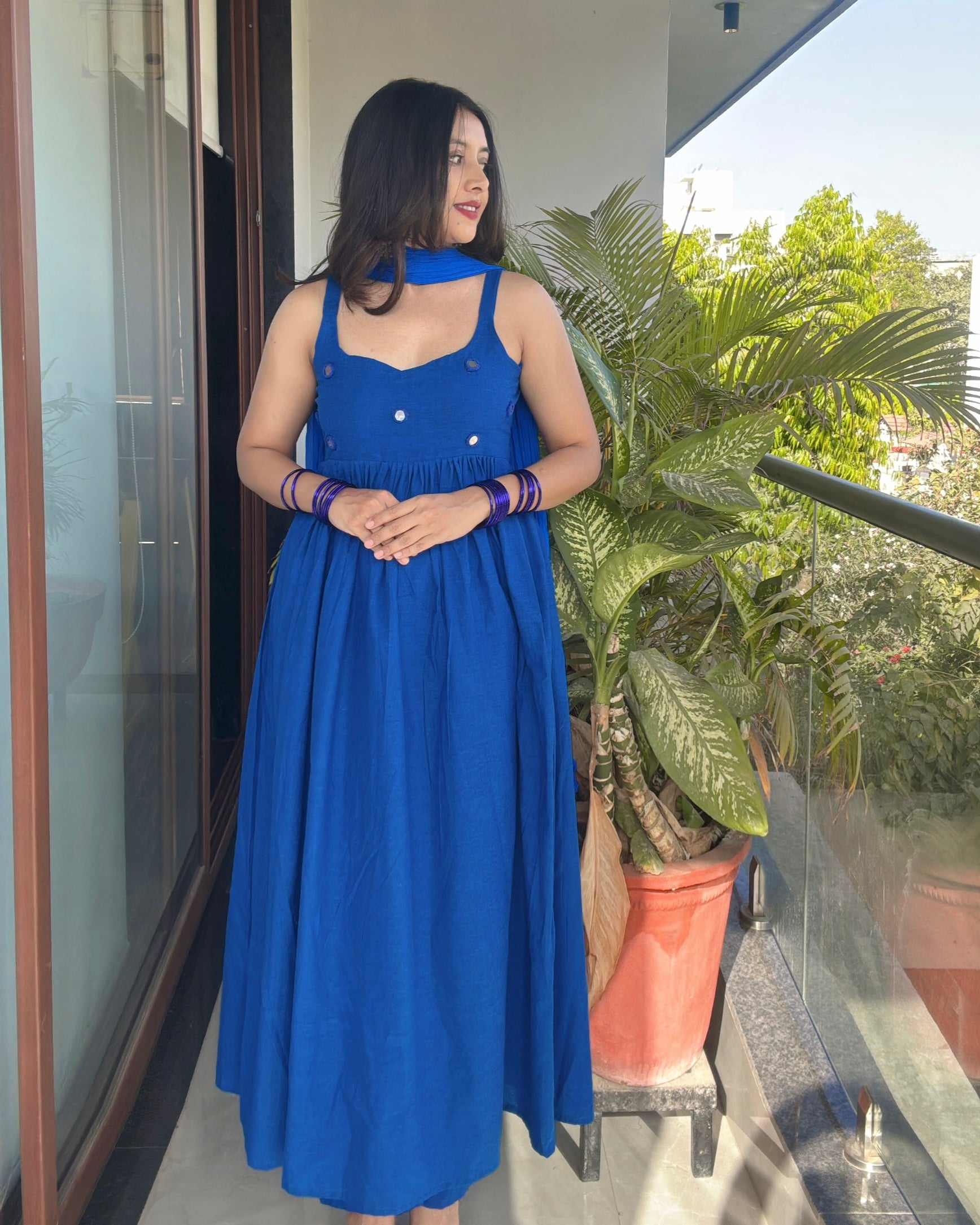 BLUE CHANDANI ANARKALI DRESS