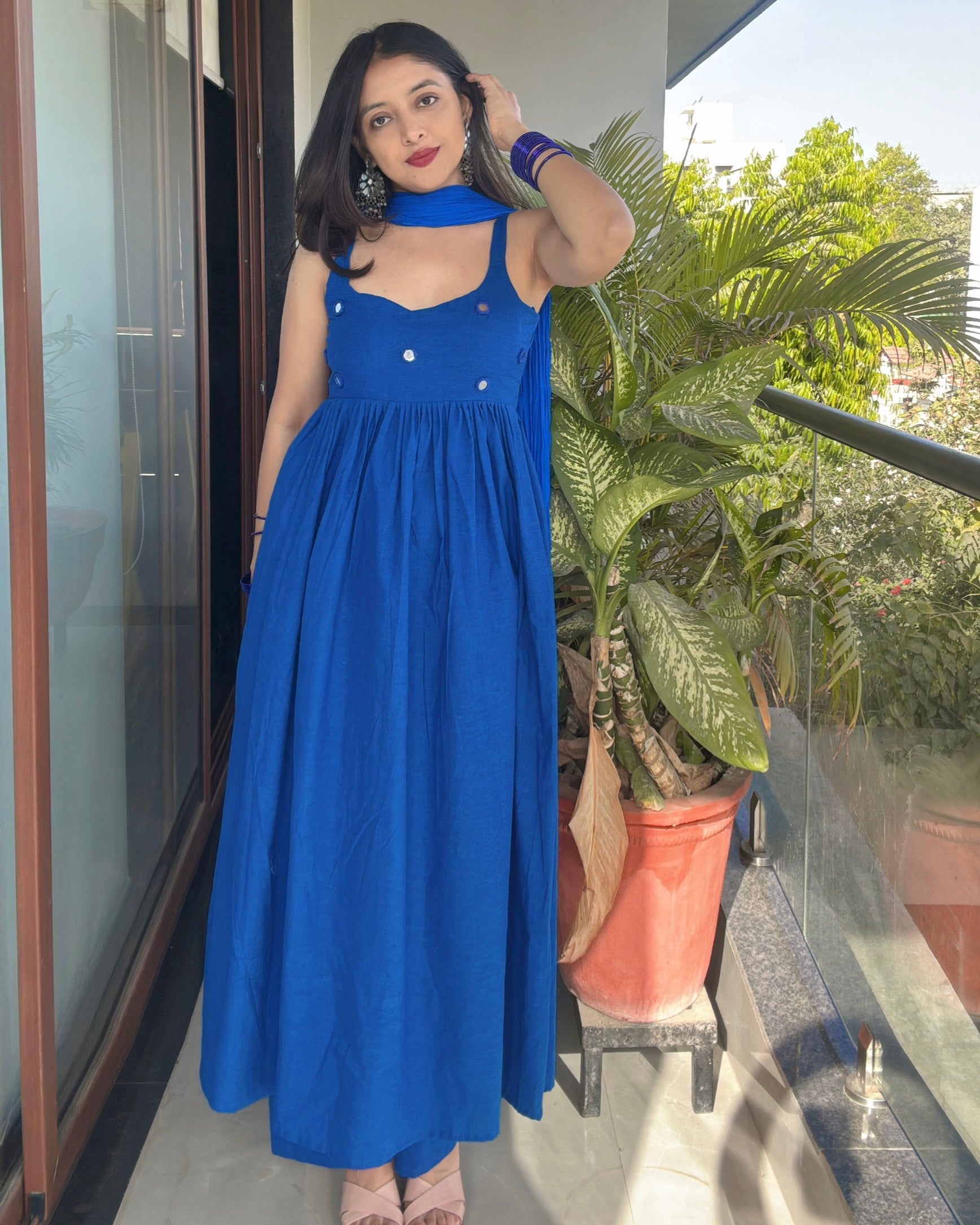 BLUE CHANDANI ANARKALI DRESS