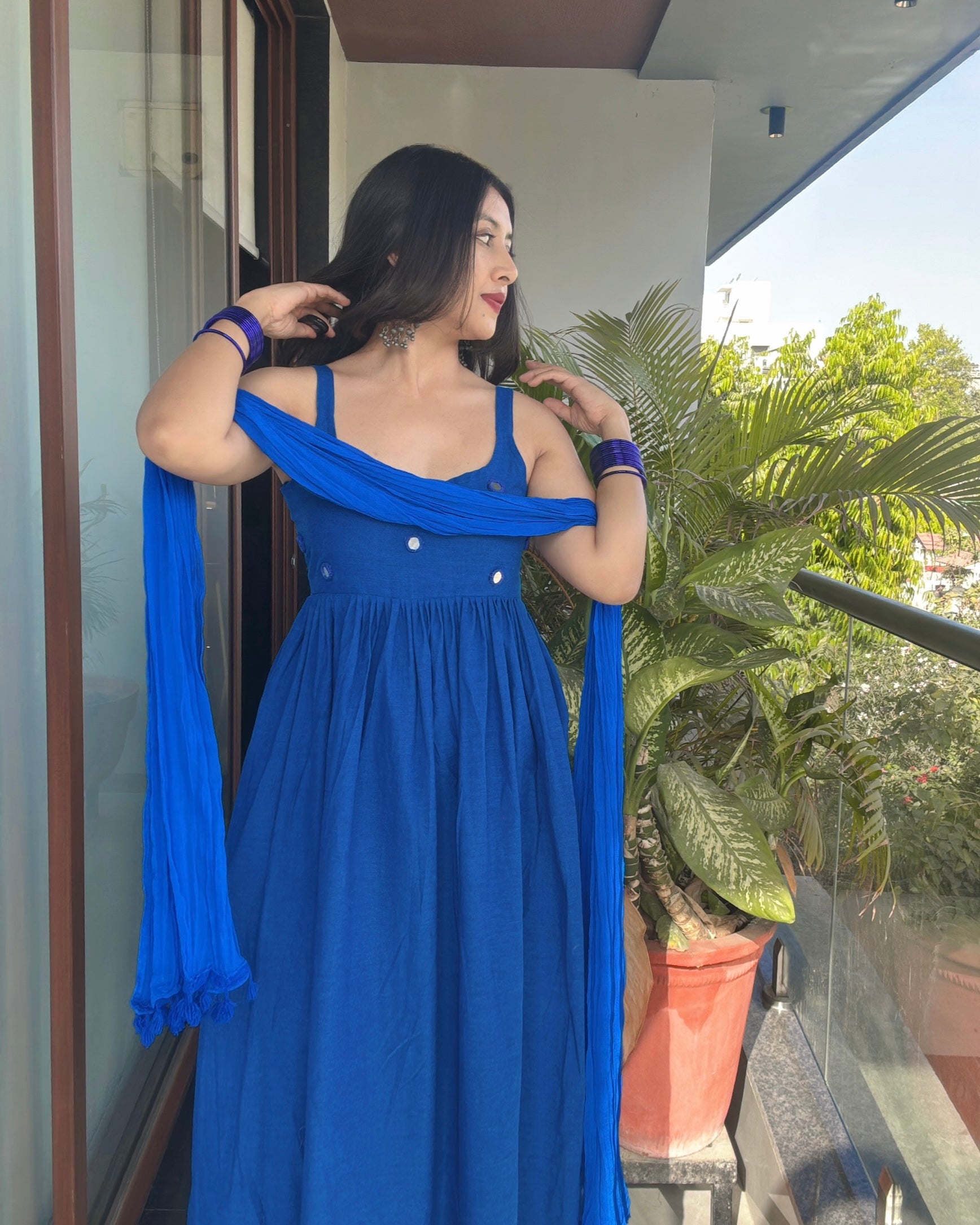 BLUE CHANDANI ANARKALI DRESS