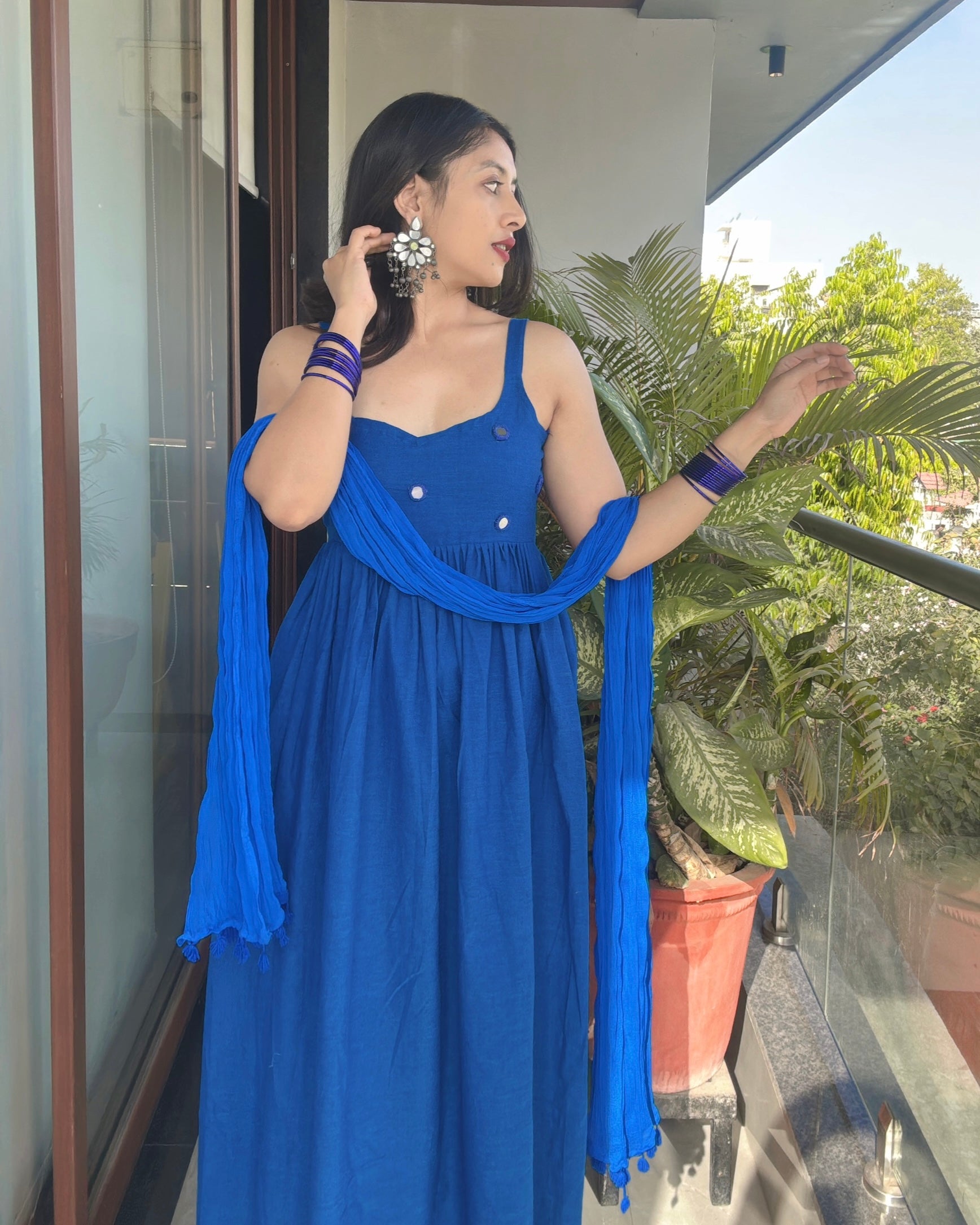 BLUE CHANDANI ANARKALI DRESS