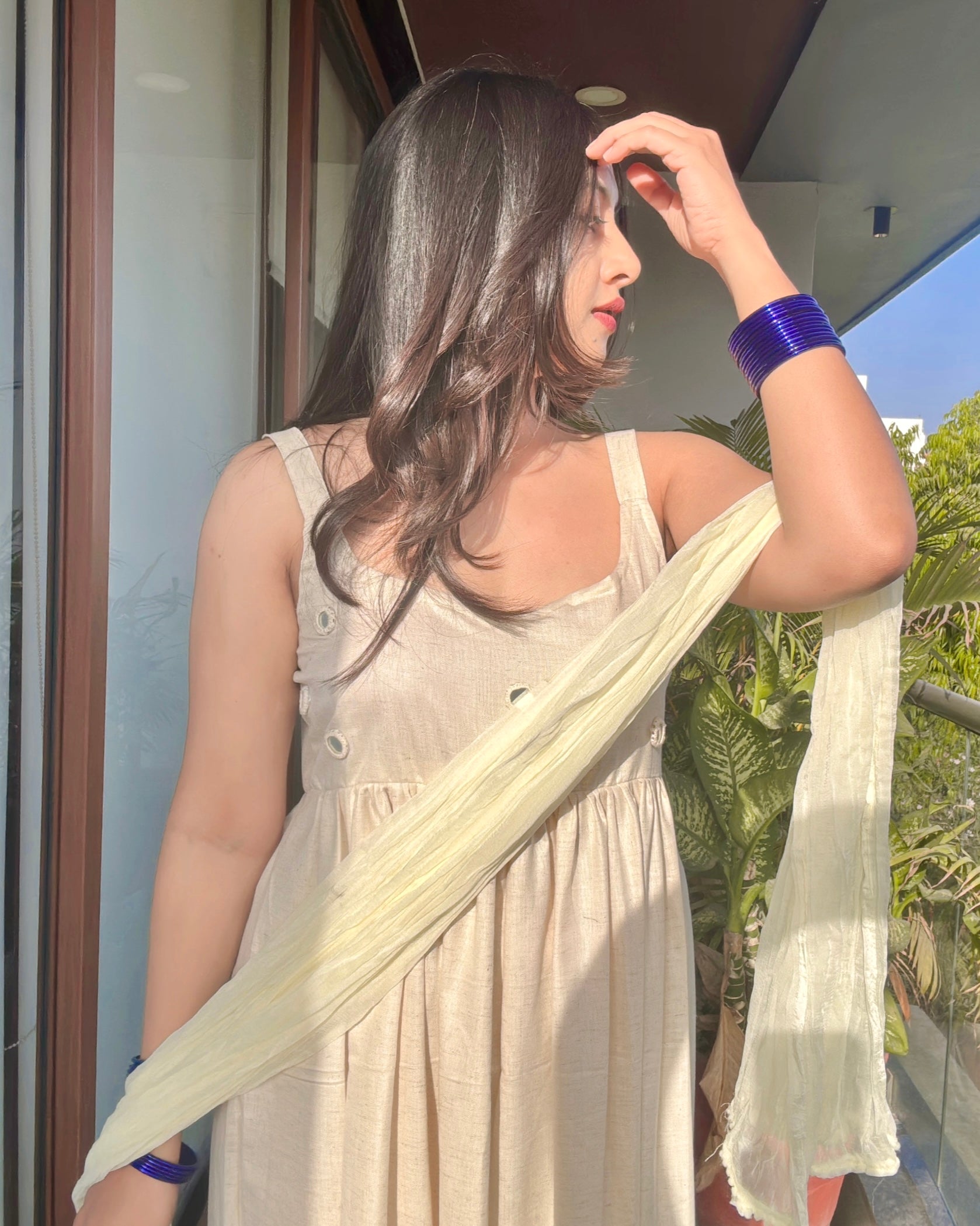 WHITE CHANDANI ANARKALI DRESS