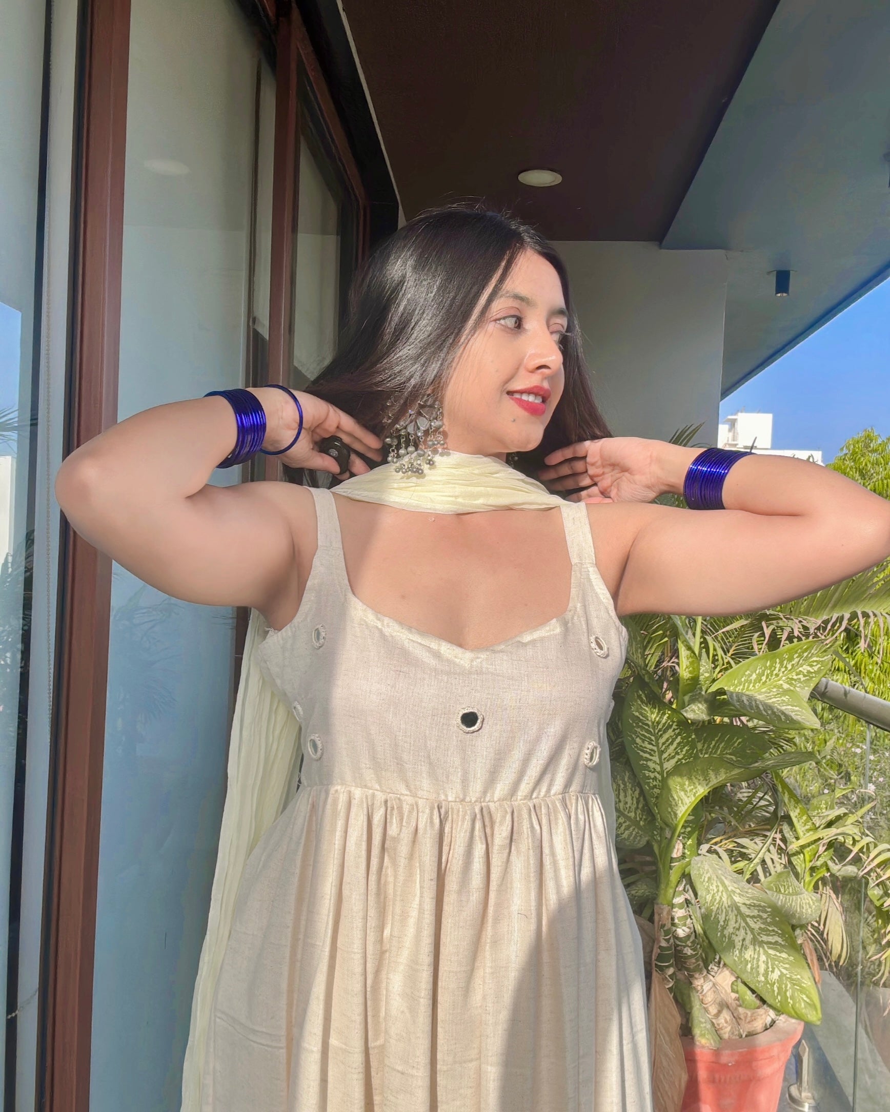 WHITE CHANDANI ANARKALI DRESS