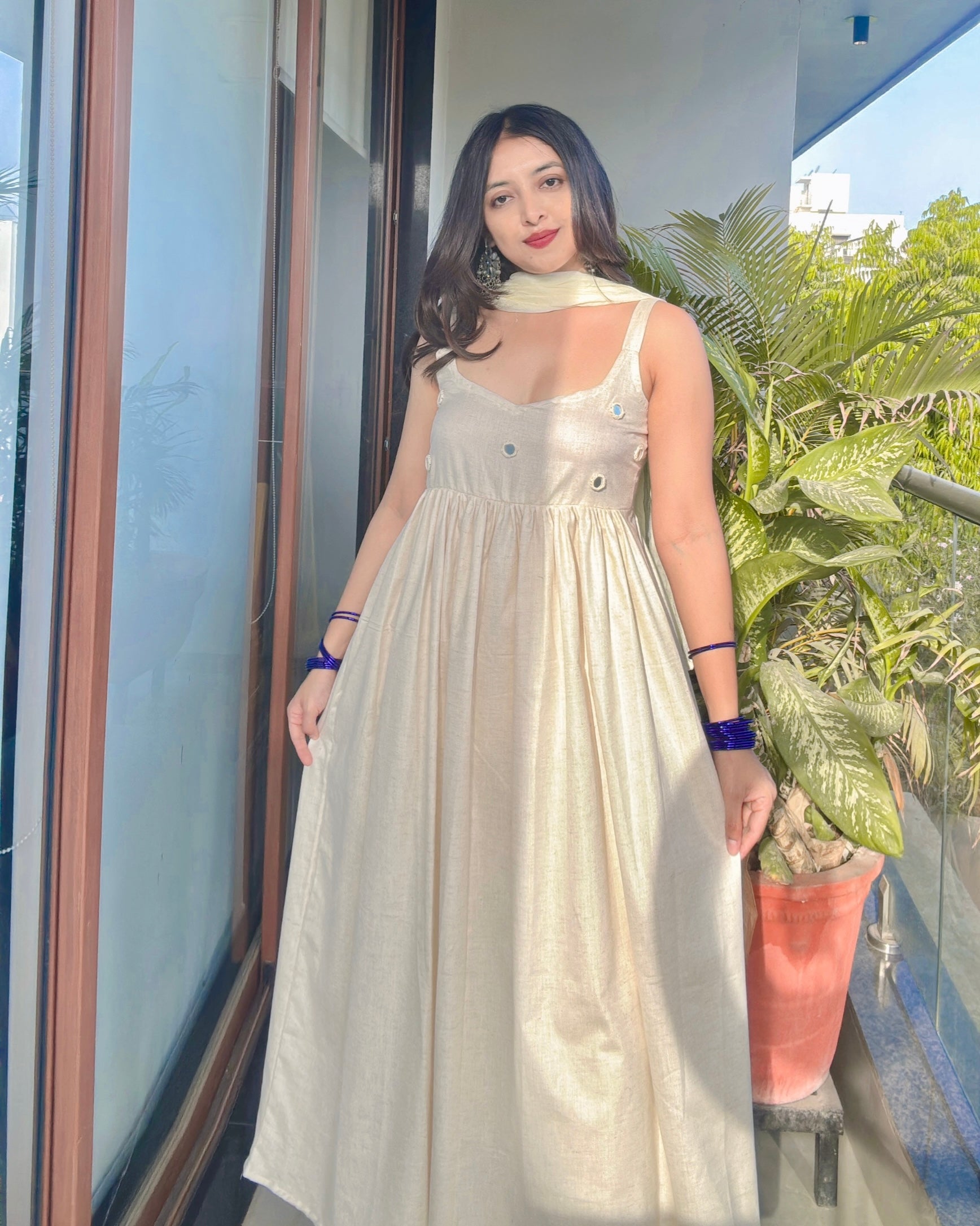 WHITE CHANDANI ANARKALI DRESS