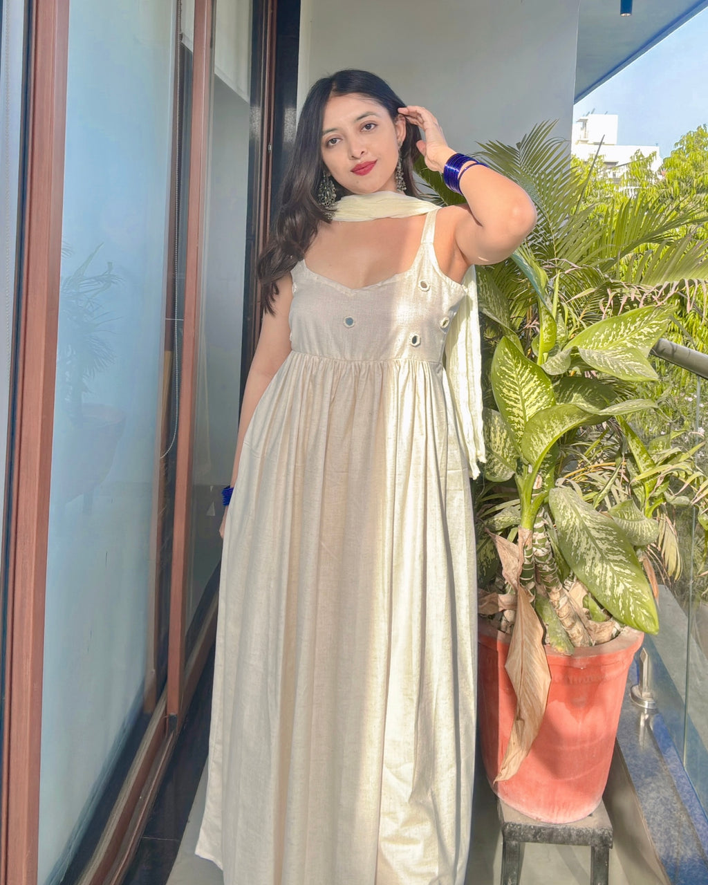 WHITE CHANDANI ANARKALI DRESS