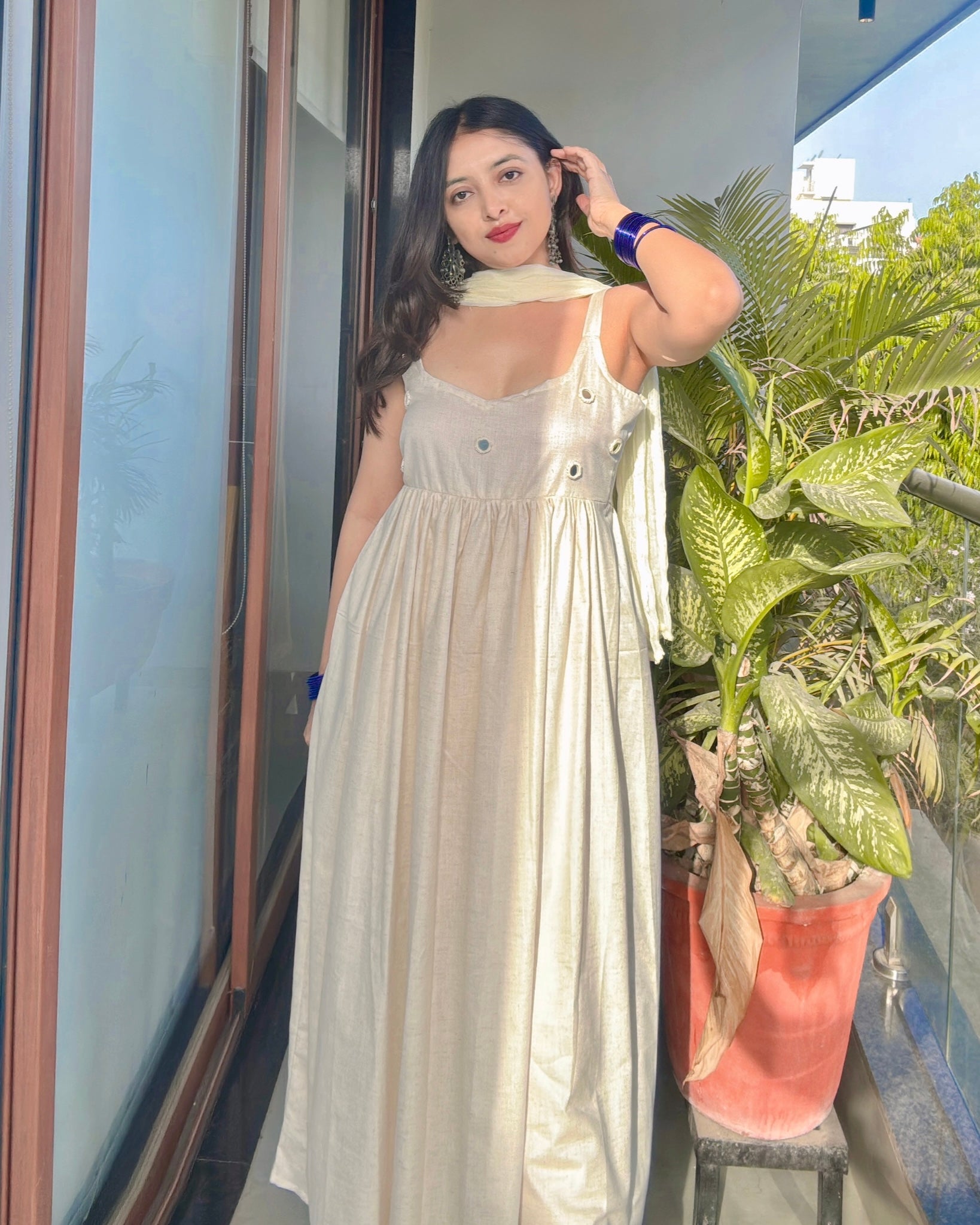 WHITE CHANDANI ANARKALI DRESS