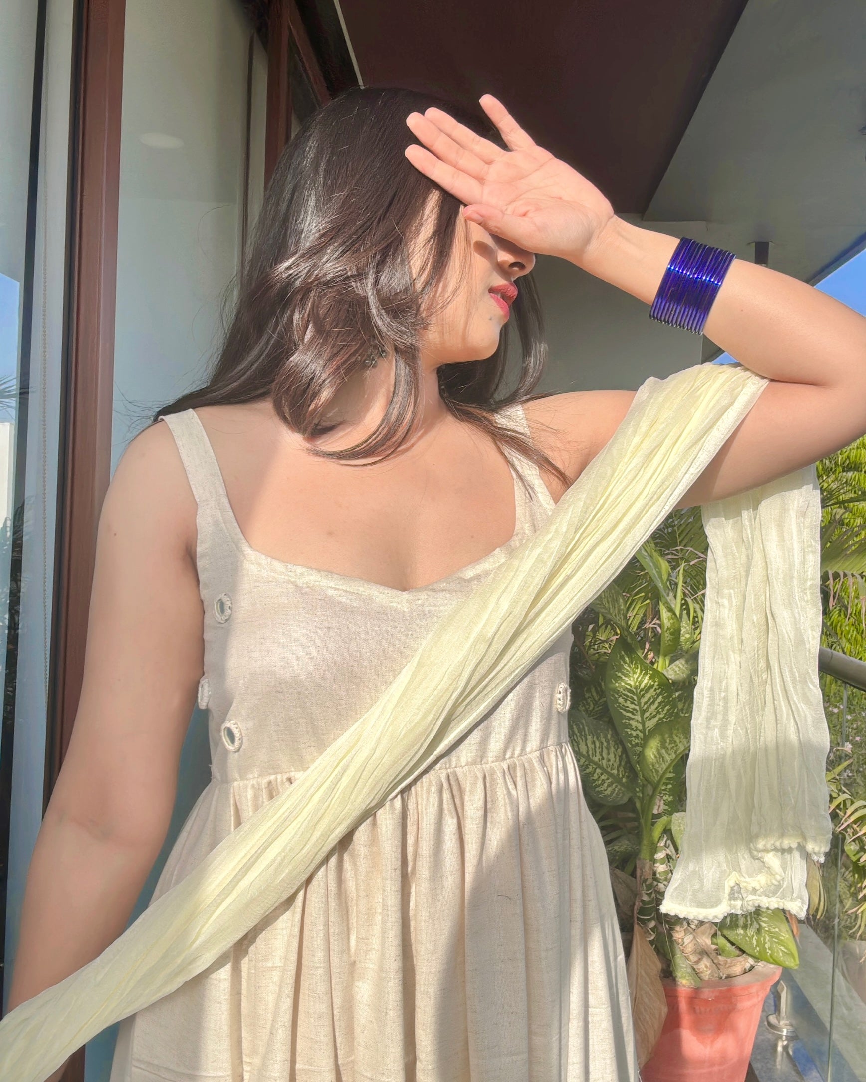 WHITE CHANDANI ANARKALI DRESS