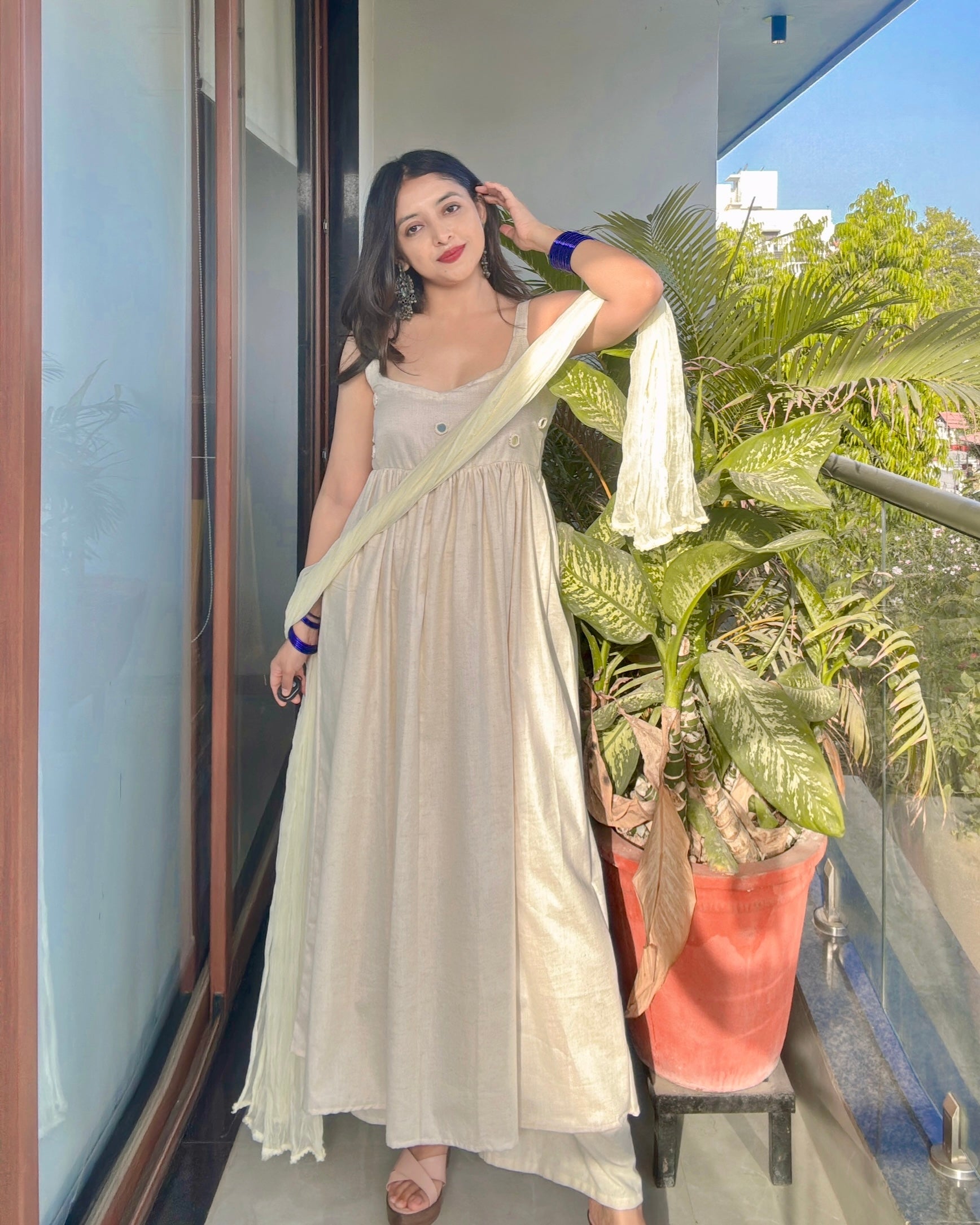 WHITE CHANDANI ANARKALI DRESS