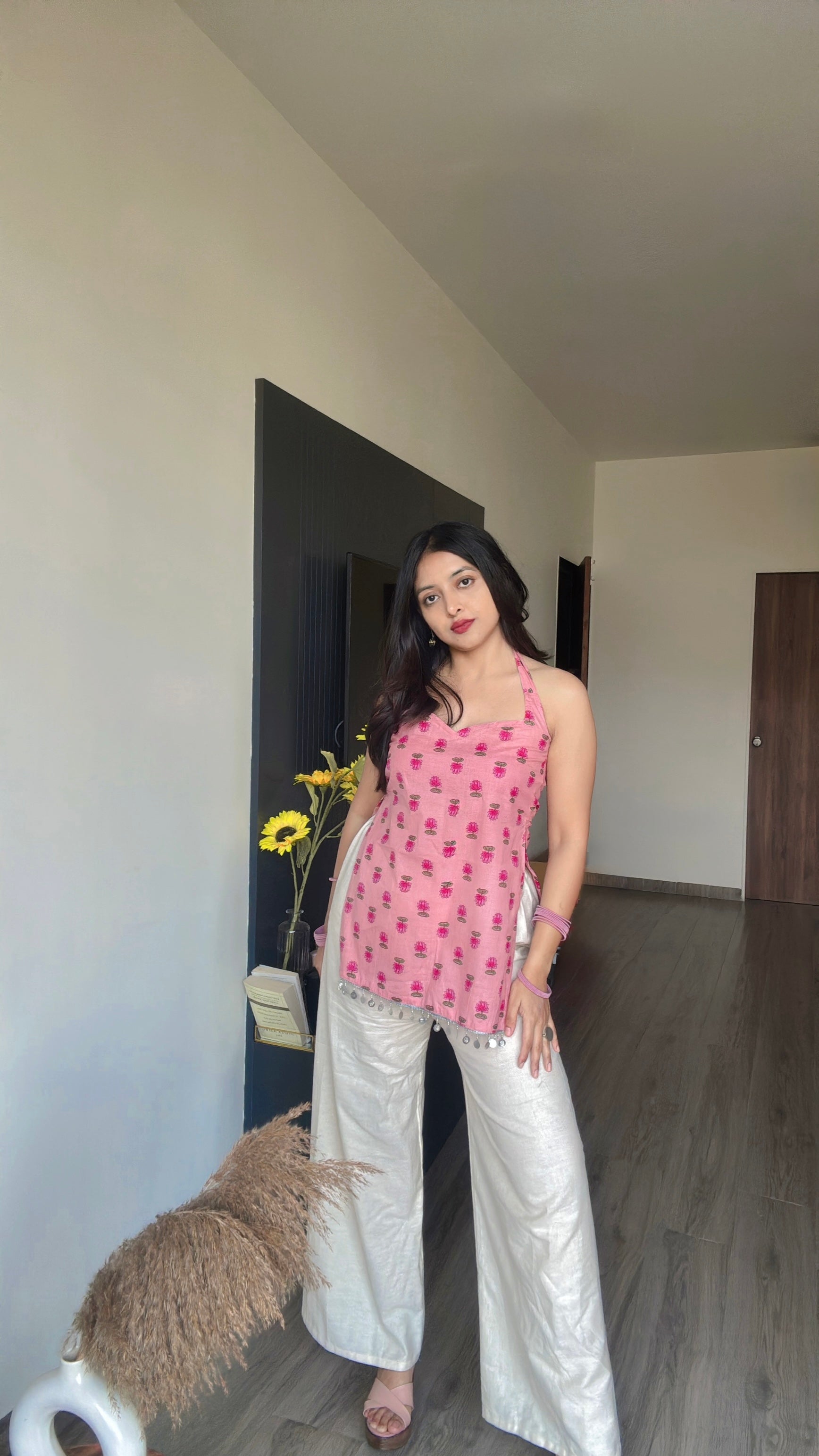 PINK LOTUS | short kurti with halter neck