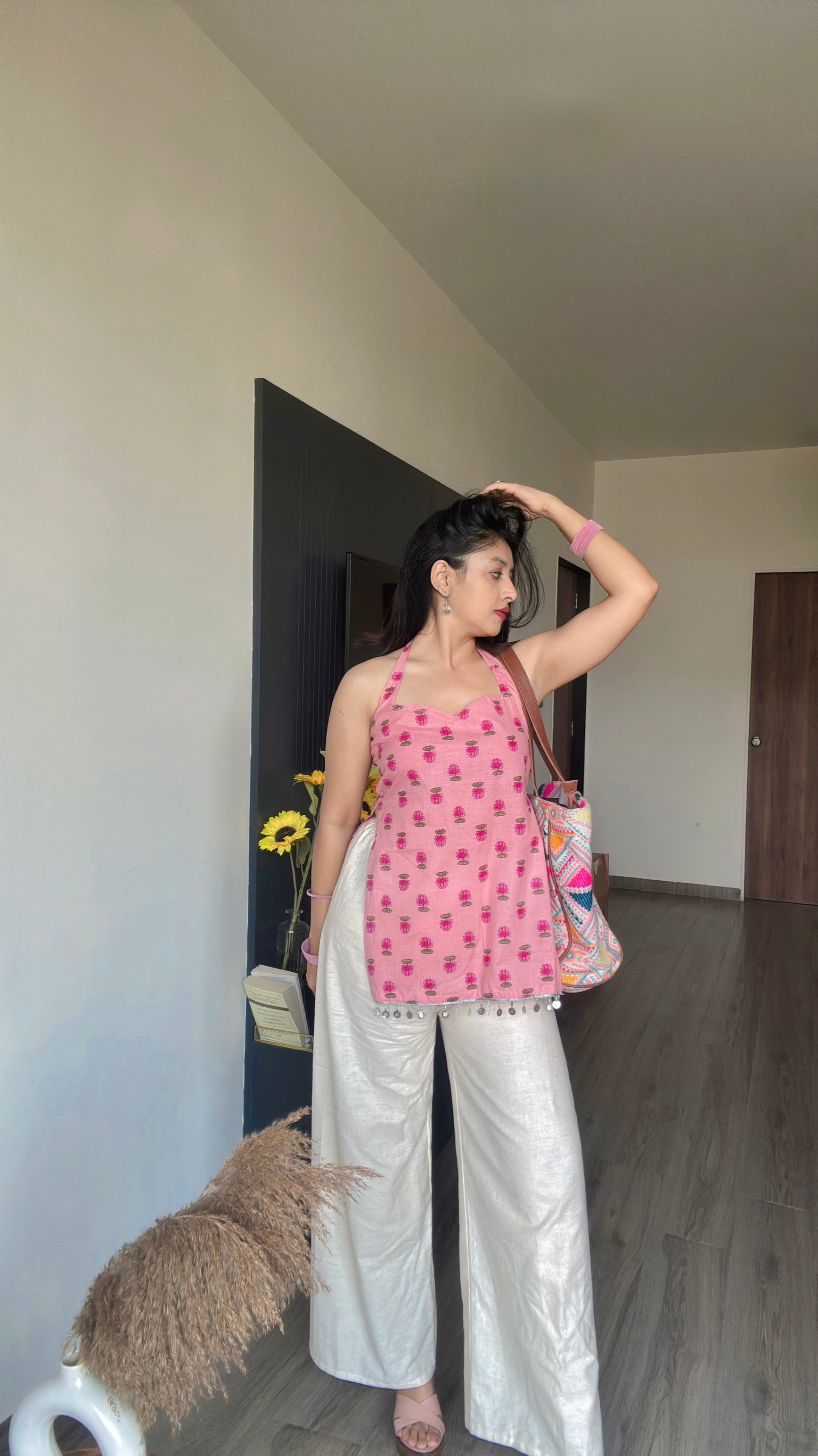 PINK LOTUS | short kurti with halter neck