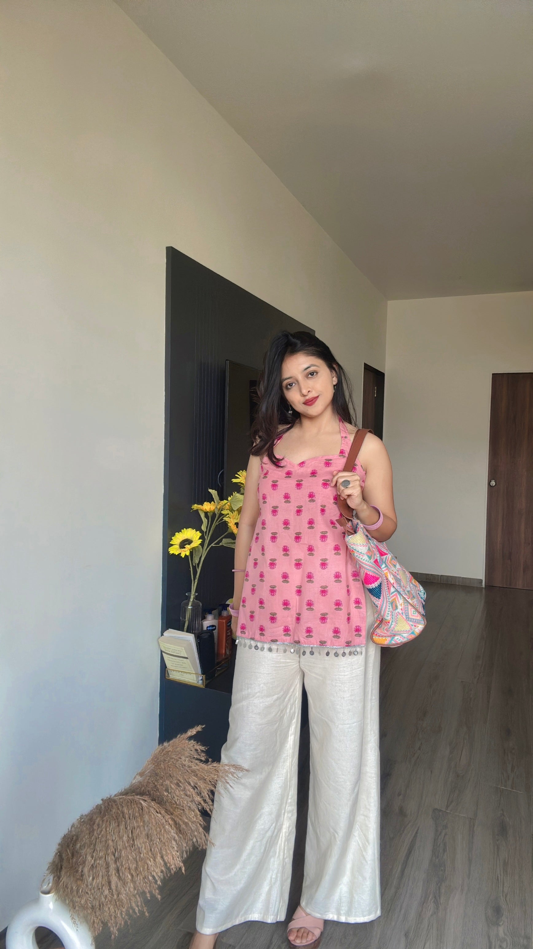 PINK LOTUS | short kurti with halter neck