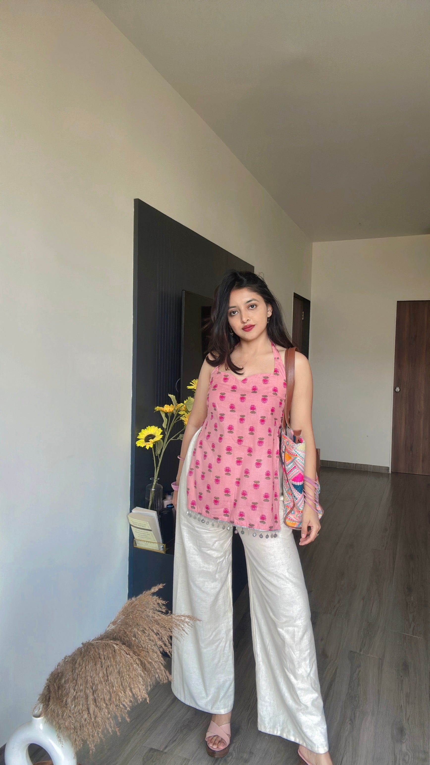 PINK LOTUS | short kurti with halter neck