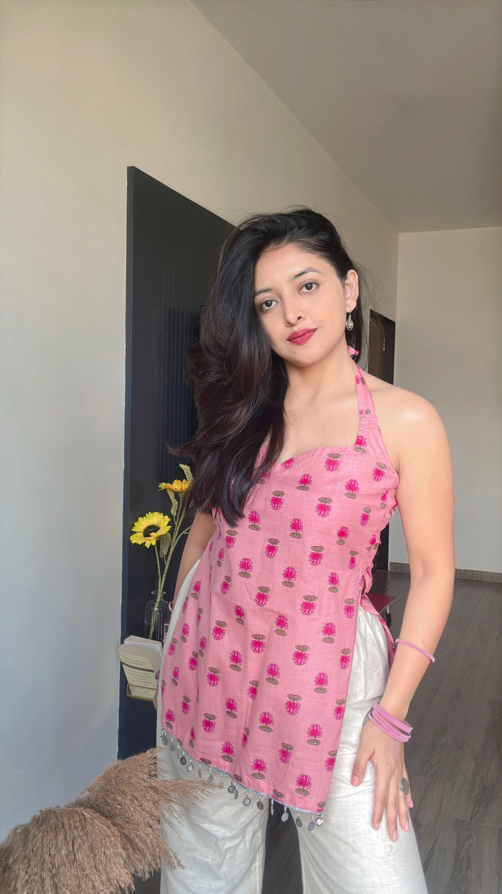 PINK LOTUS | short kurti with halter neck