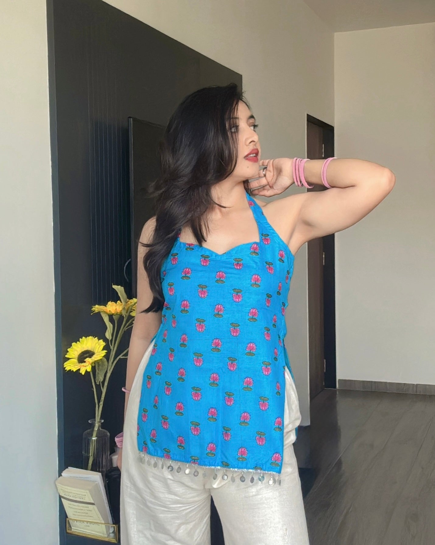 BLUE LOTUS | short kurti with halter neck
