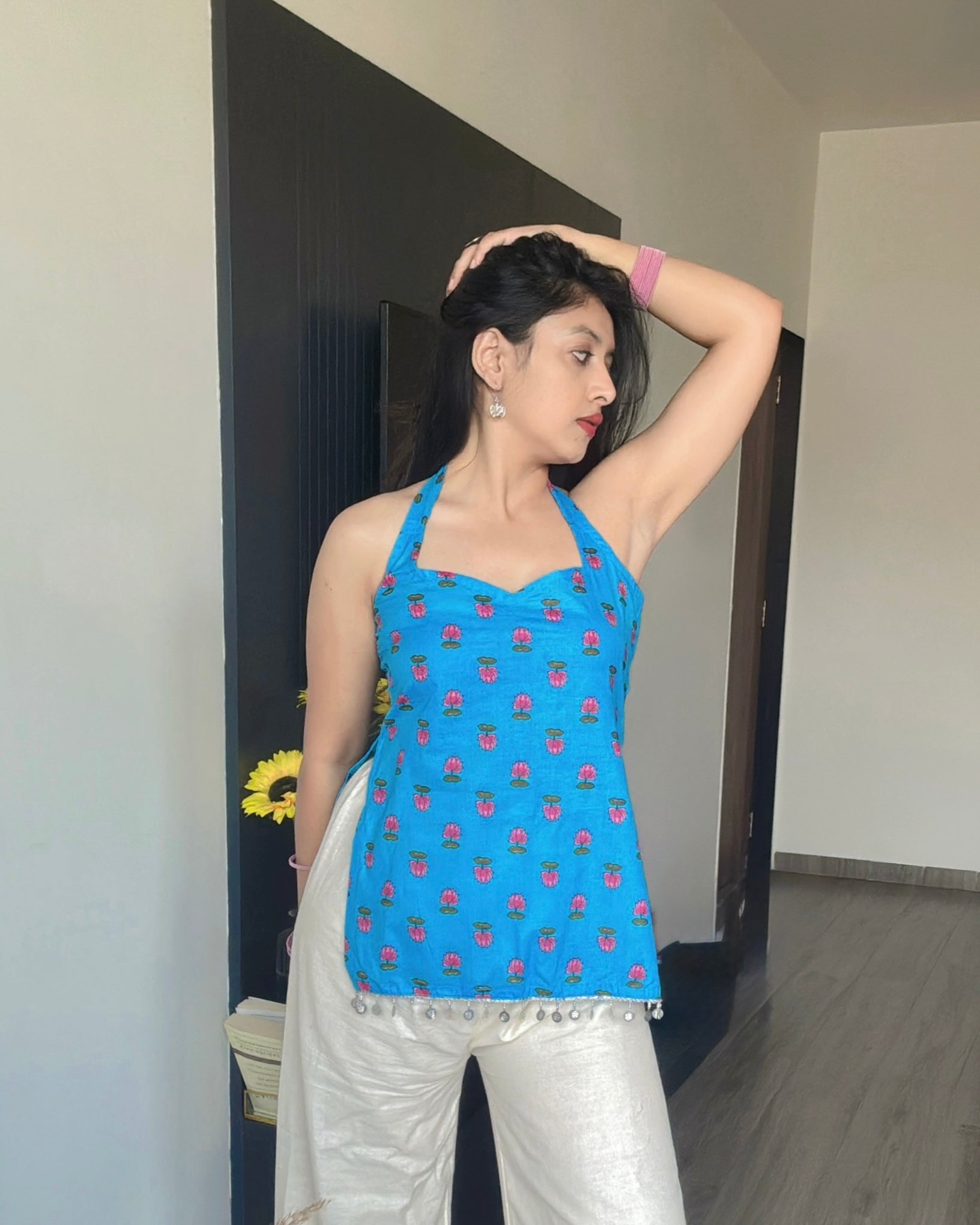 BLUE LOTUS | short kurti with halter neck