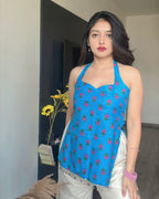 BLUE LOTUS | short kurti with halter neck