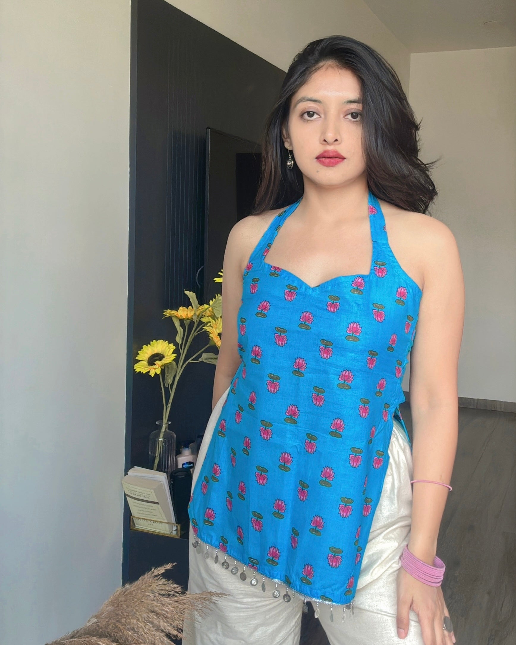 BLUE LOTUS | short kurti with halter neck
