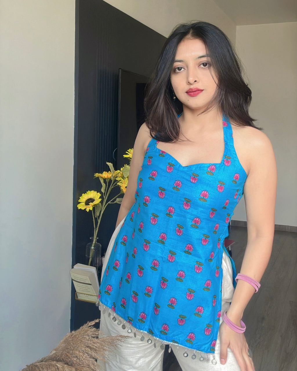 BLUE LOTUS | short kurti with halter neck